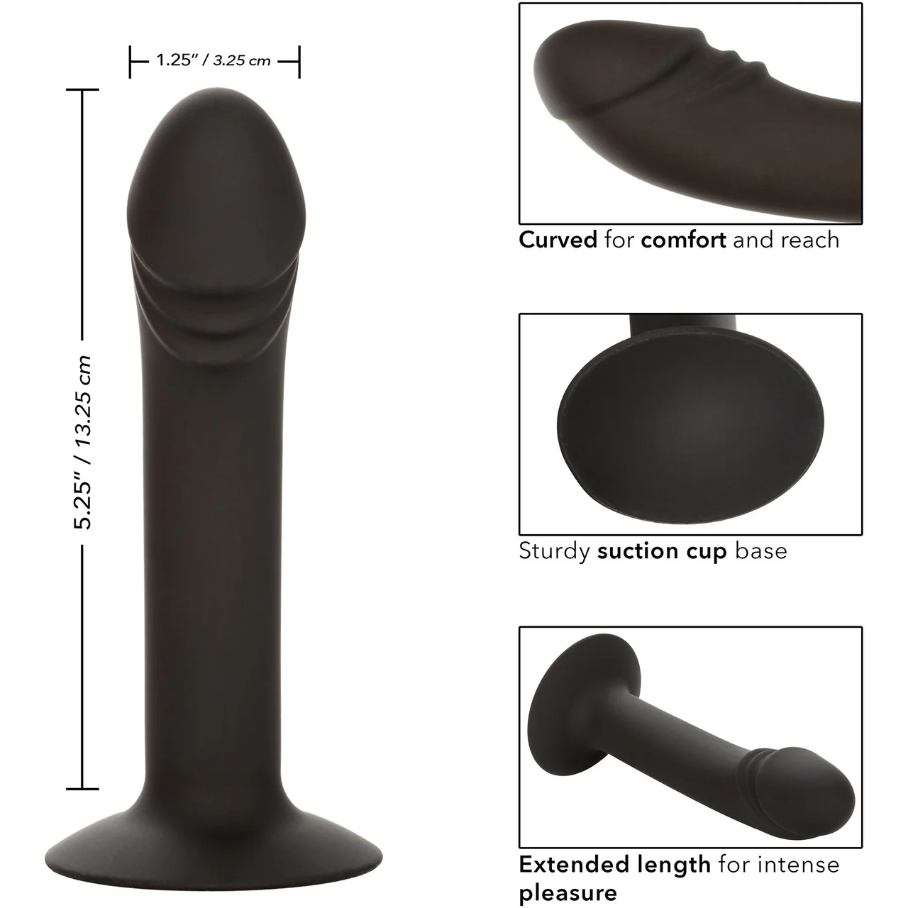 Silicone Curved Anal Stud Suction Cup Dildo By CalExotics - Black - Image 8