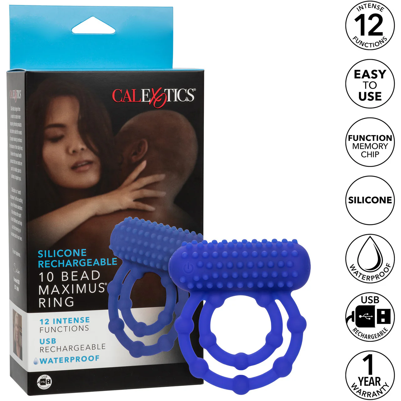 Silicone Rechargeable 10 Bead Maximus Vibrating Cock Ring By CalExotics - Image 9