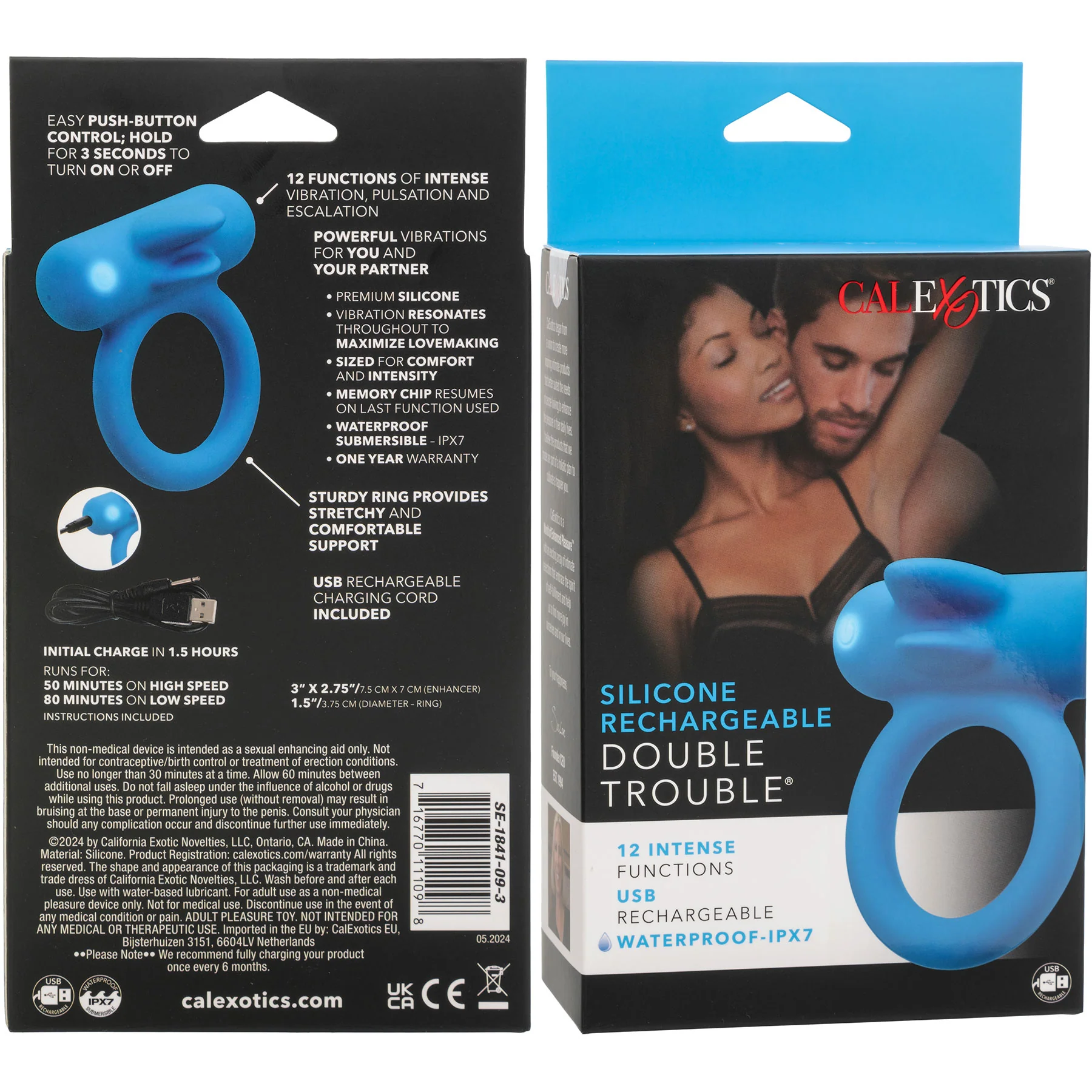 Silicone Rechargeable Double Trouble® Vibrating Cock Ring By CalExotics - Image 11