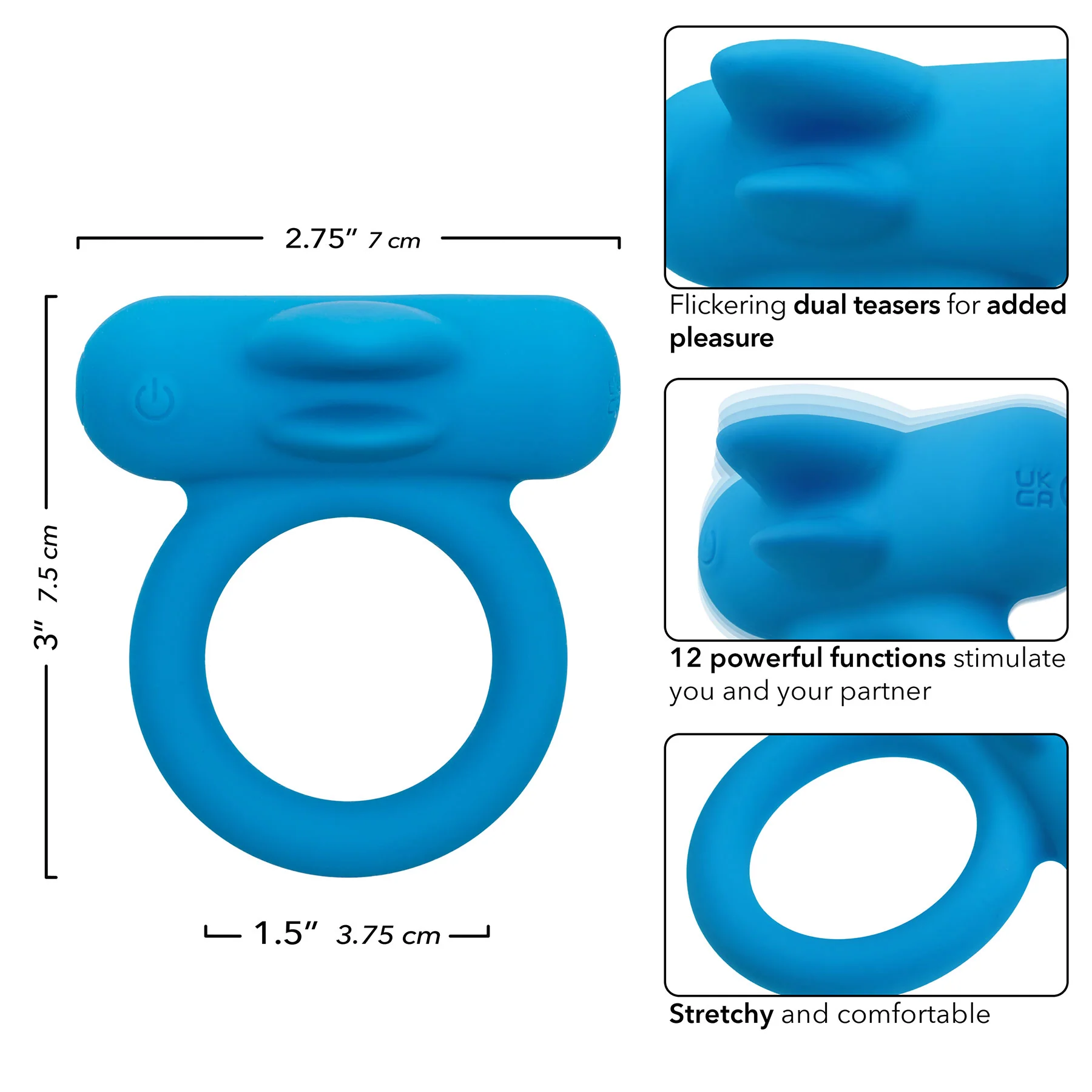 Silicone Rechargeable Double Trouble® Vibrating Cock Ring By CalExotics - Image 9