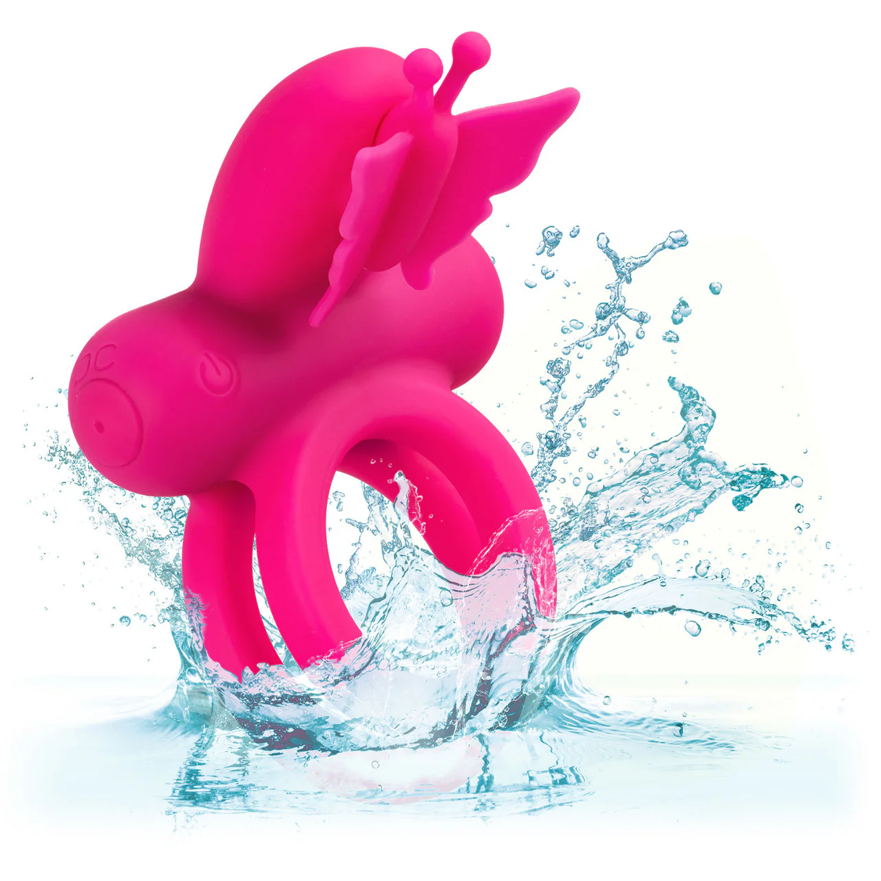 Silicone Rechargeable Dual Butterfly Couples Vibrating Cock Ring By CalExotics - Pink - Image 7