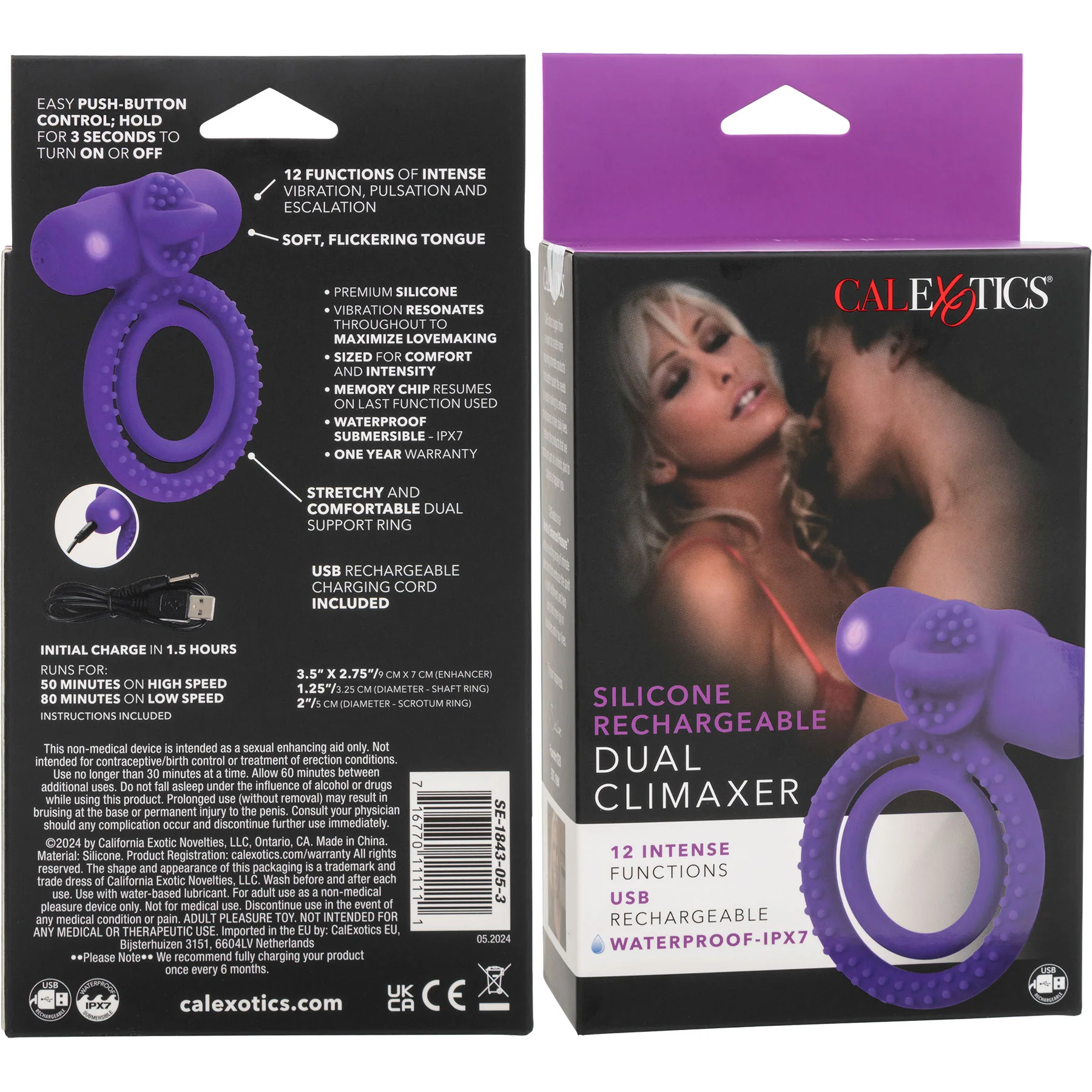 Silicone Rechargeable Dual Climaxer Vibrating Cock Ring By CalExotics - Image 11