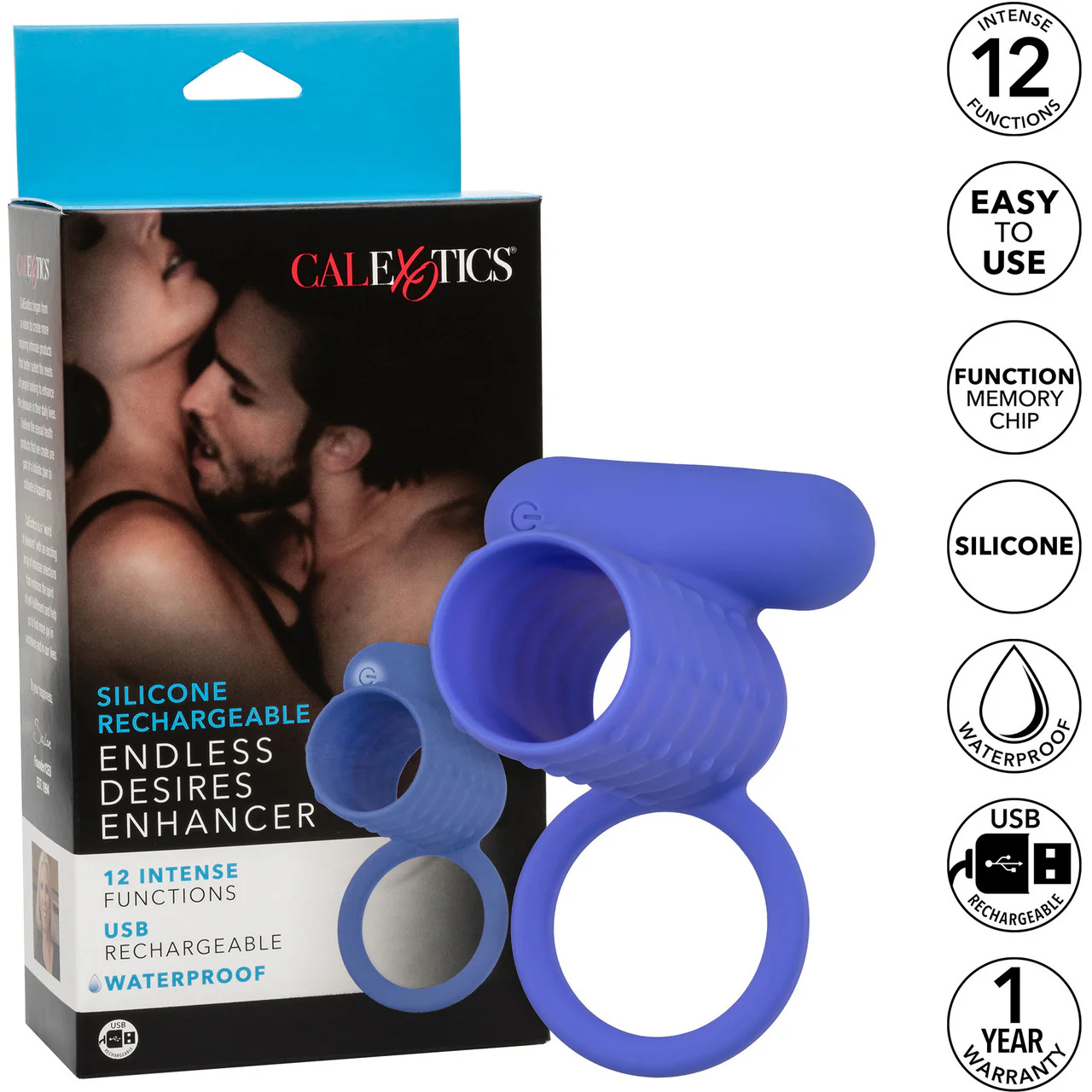 Silicone Rechargeable Endless Desires Enhancer Vibrating Cock Ring By CalExotics - Purple - Image 12