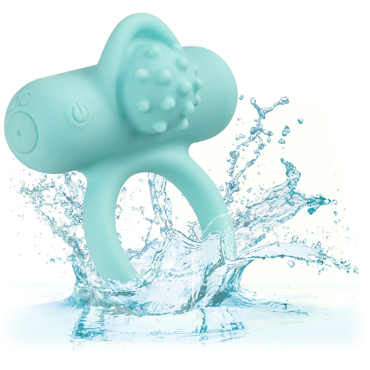 Silicone Rechargeable Nubby Lover's Delight Vibrating Cock Ring By CalExotics - Teal - Image 10