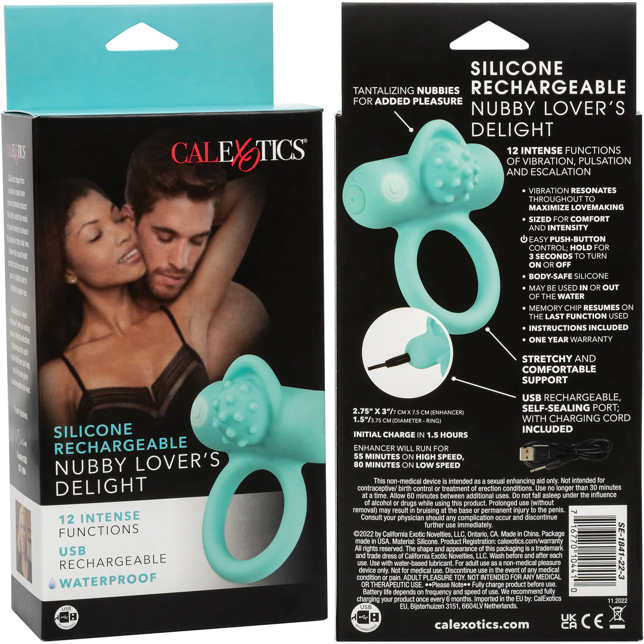 Silicone Rechargeable Nubby Lover's Delight Vibrating Cock Ring By CalExotics - Teal - Image 14