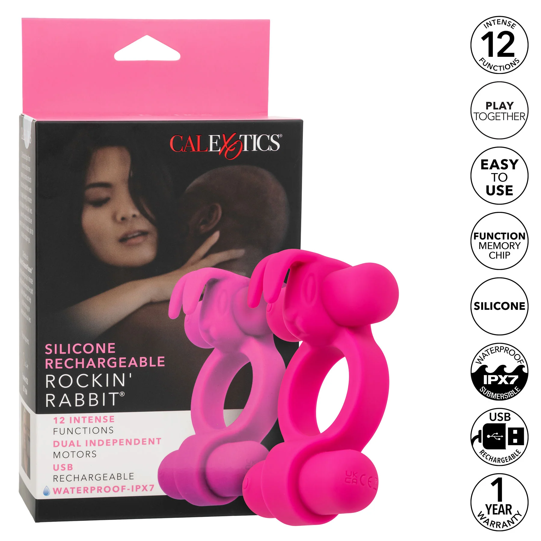 Silicone Rechargeable Rockin’ Rabbit® Vibrating Cock Ring By CalExotics - Image 10