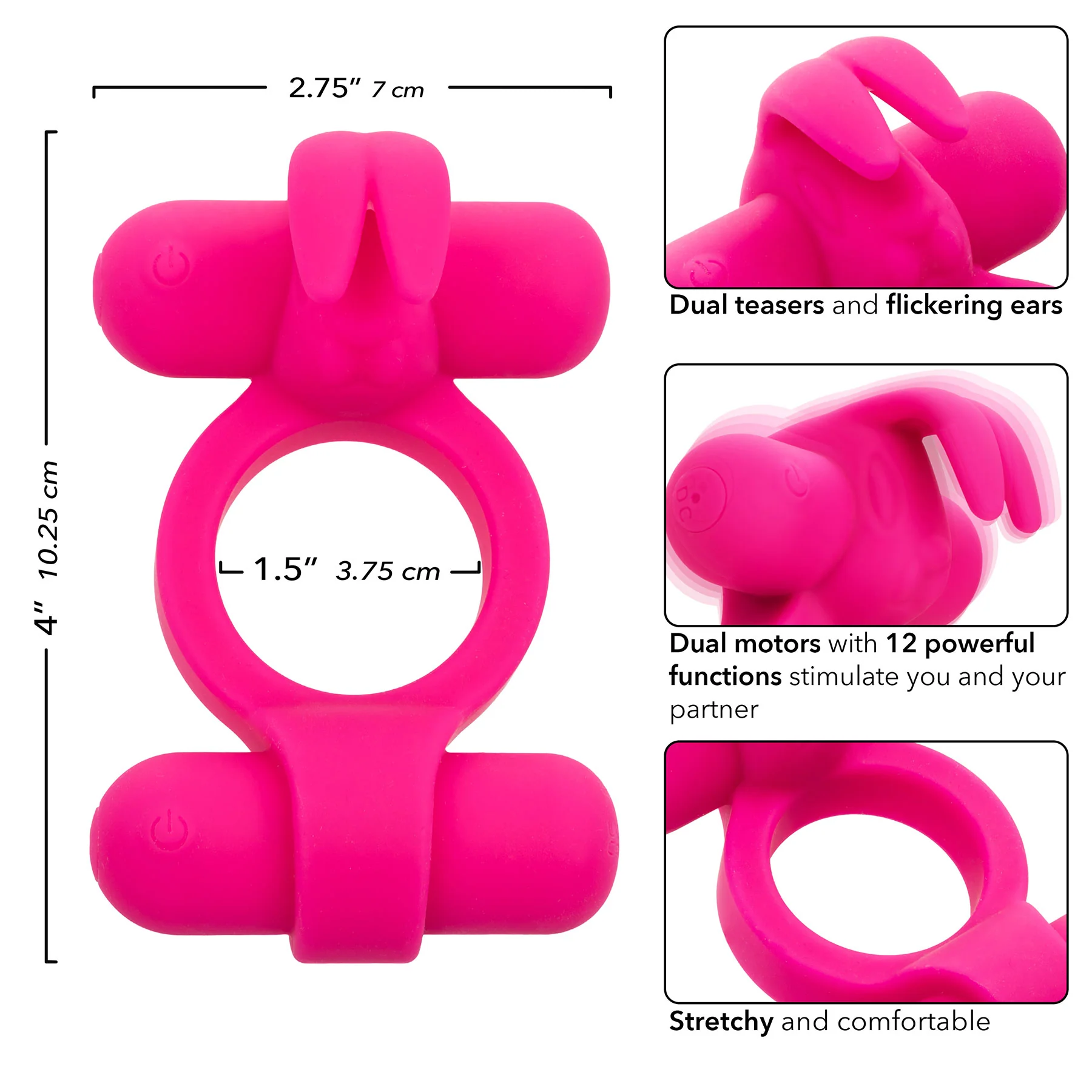 Silicone Rechargeable Rockin’ Rabbit® Vibrating Cock Ring By CalExotics - Image 9