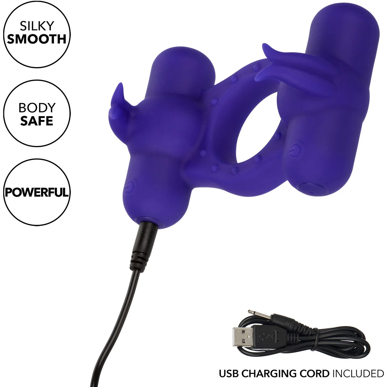 Silicone Rechargeable Triple Orgasm Enhancer Vibrating Cock Ring By CalExotics - Purple - Image 10