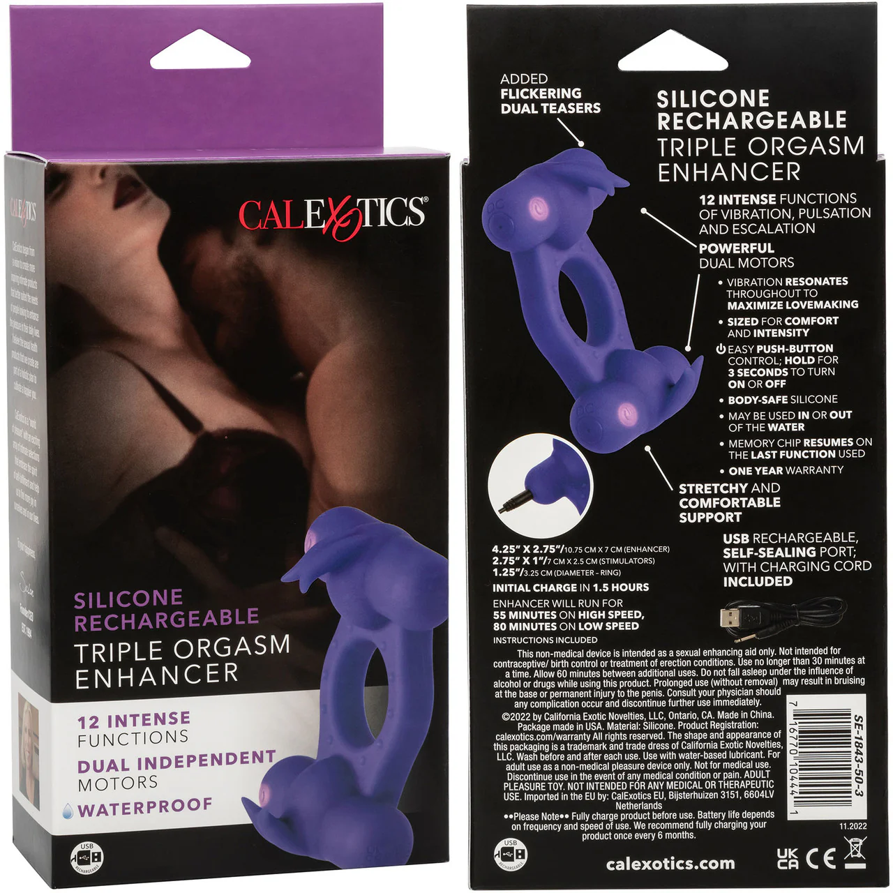 Silicone Rechargeable Triple Orgasm Enhancer Vibrating Cock Ring By CalExotics - Purple - Image 13