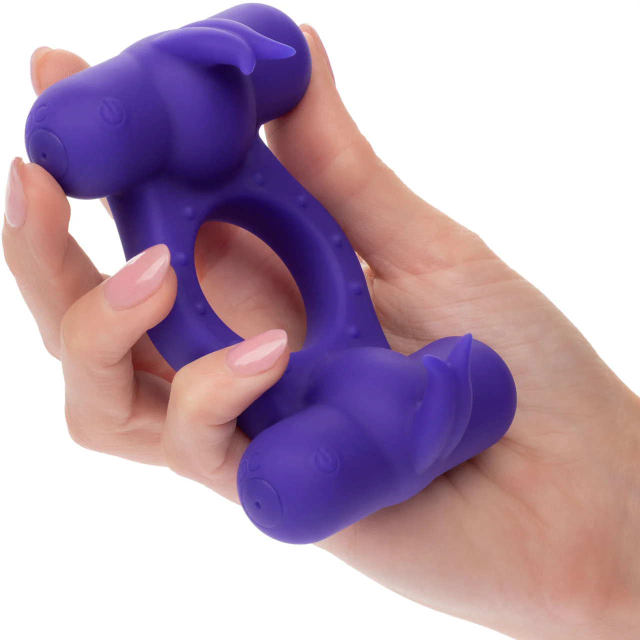 Silicone Rechargeable Triple Orgasm Enhancer Vibrating Cock Ring By CalExotics - Purple - Image 2