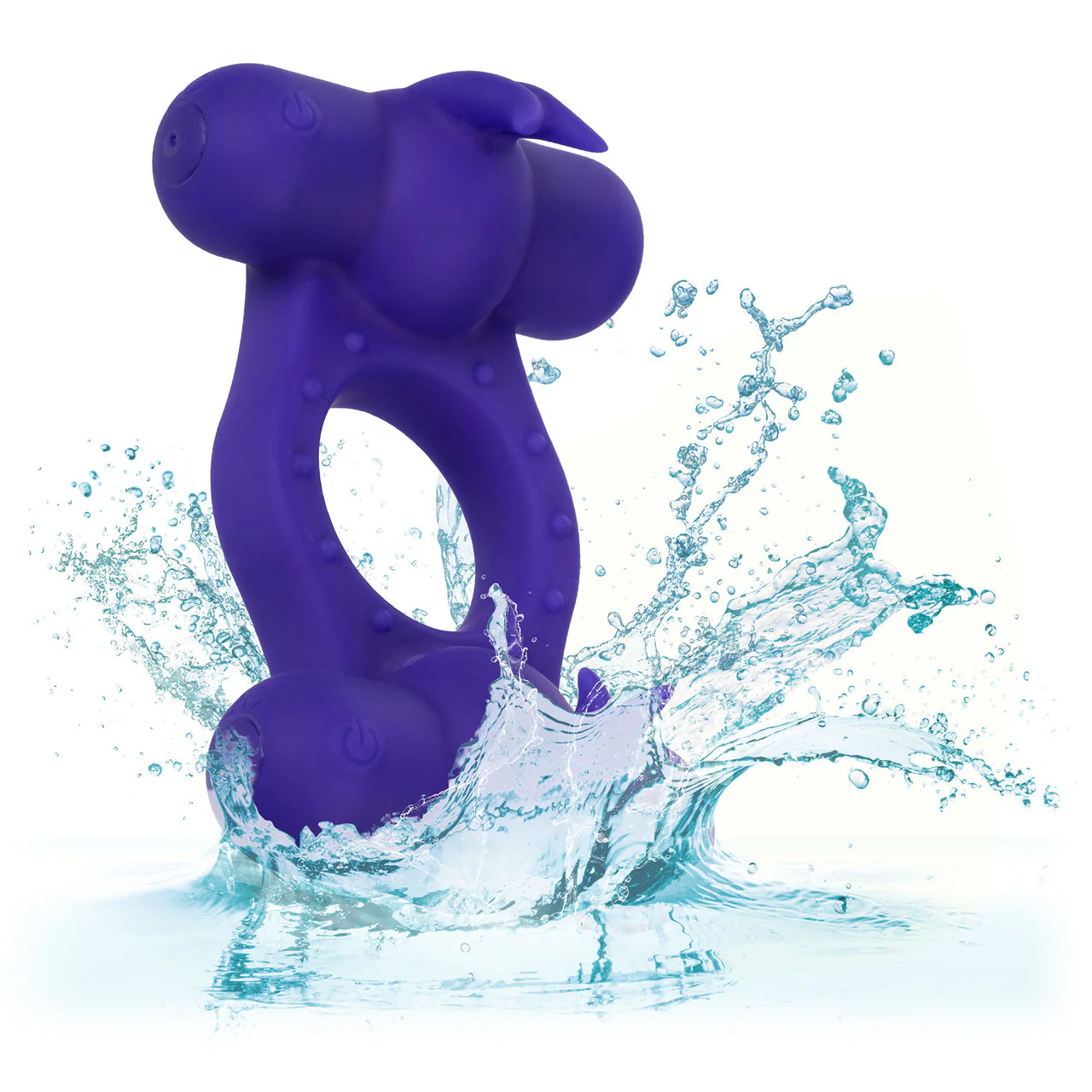 Silicone Rechargeable Triple Orgasm Enhancer Vibrating Cock Ring By CalExotics - Purple - Image 9