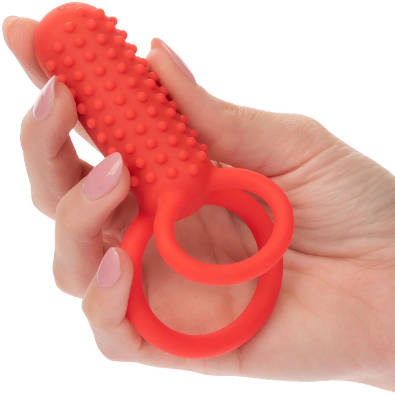 Silicone Rechargeable Vertical Dual Enhancer Vibrating Cock Ring By CalExotics - Red - Image 2