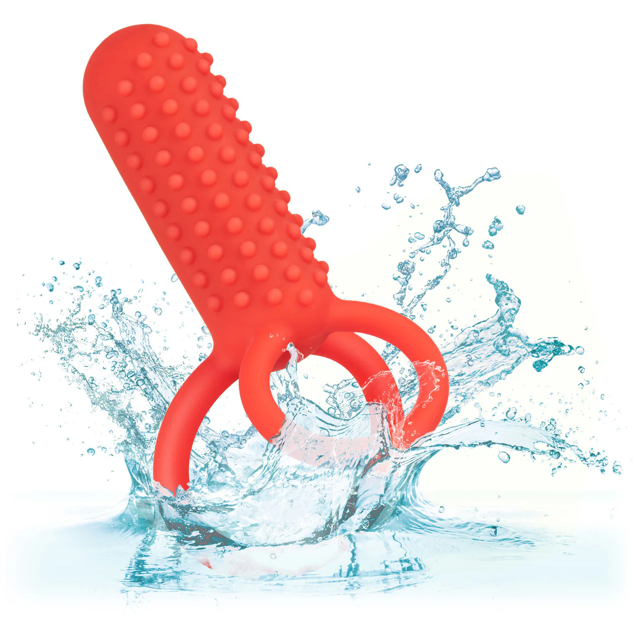 Silicone Rechargeable Vertical Dual Enhancer Vibrating Cock Ring By CalExotics - Red - Image 8