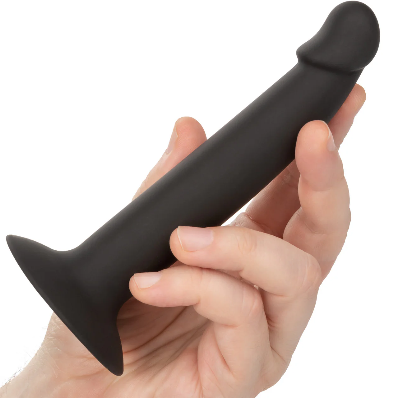 Silicone Slim Anal Stud Suction Cup Dildo By CalExotics - Black - Image 2