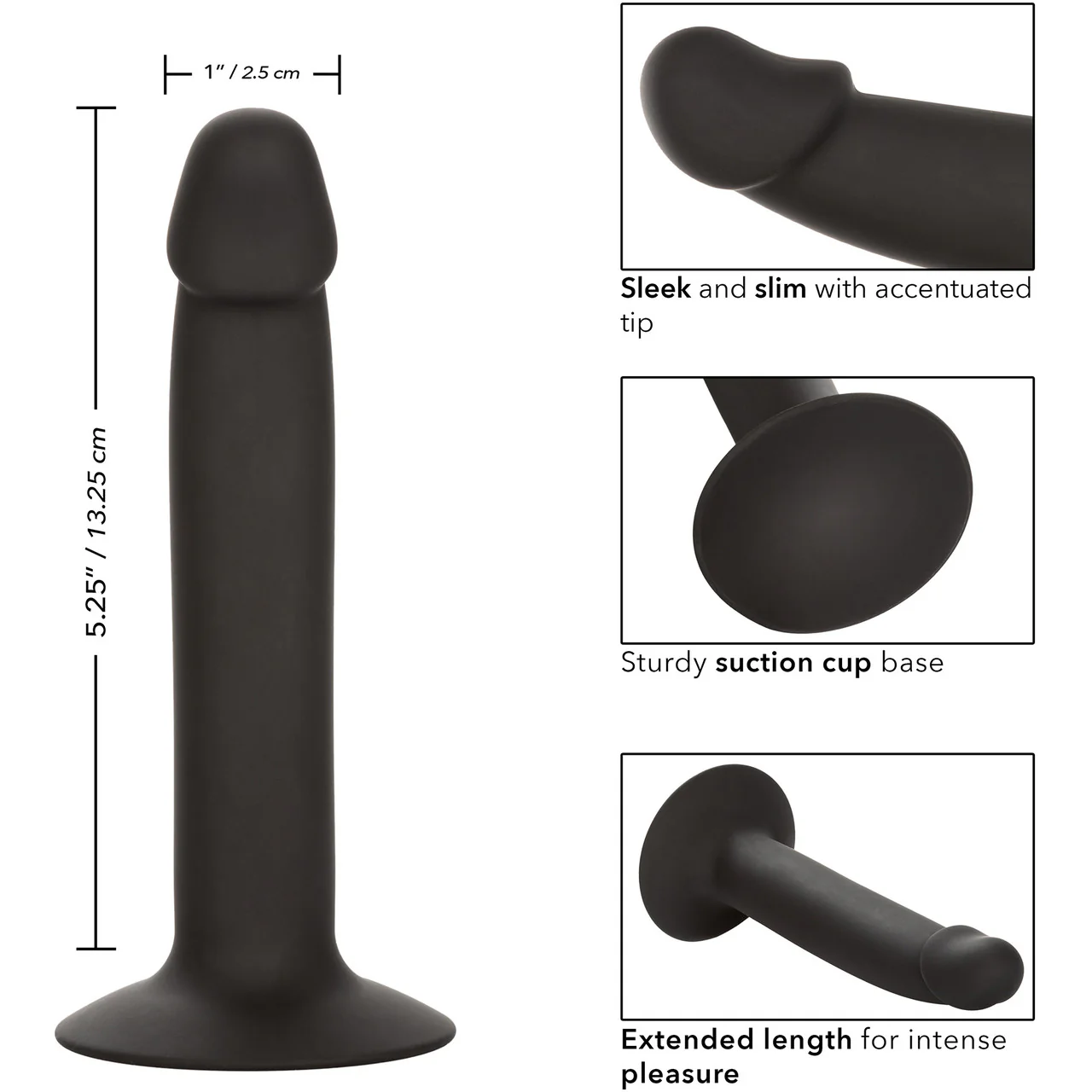 Silicone Slim Anal Stud Suction Cup Dildo By CalExotics - Black - Image 8