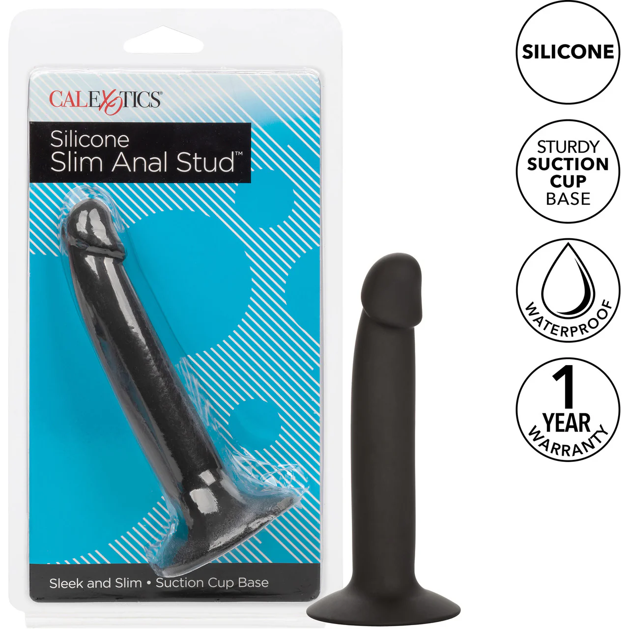 Silicone Slim Anal Stud Suction Cup Dildo By CalExotics - Black - Image 9