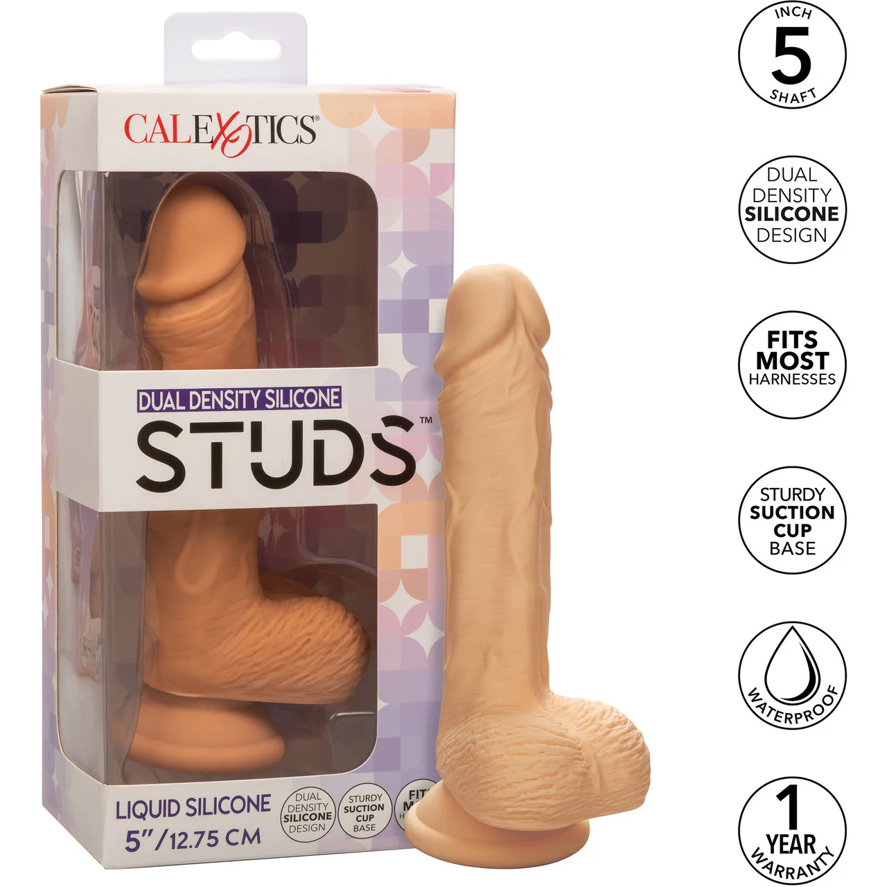 Silicone Studs Realistic 5" Suction Cup Dildo - Vanilla - Image 10