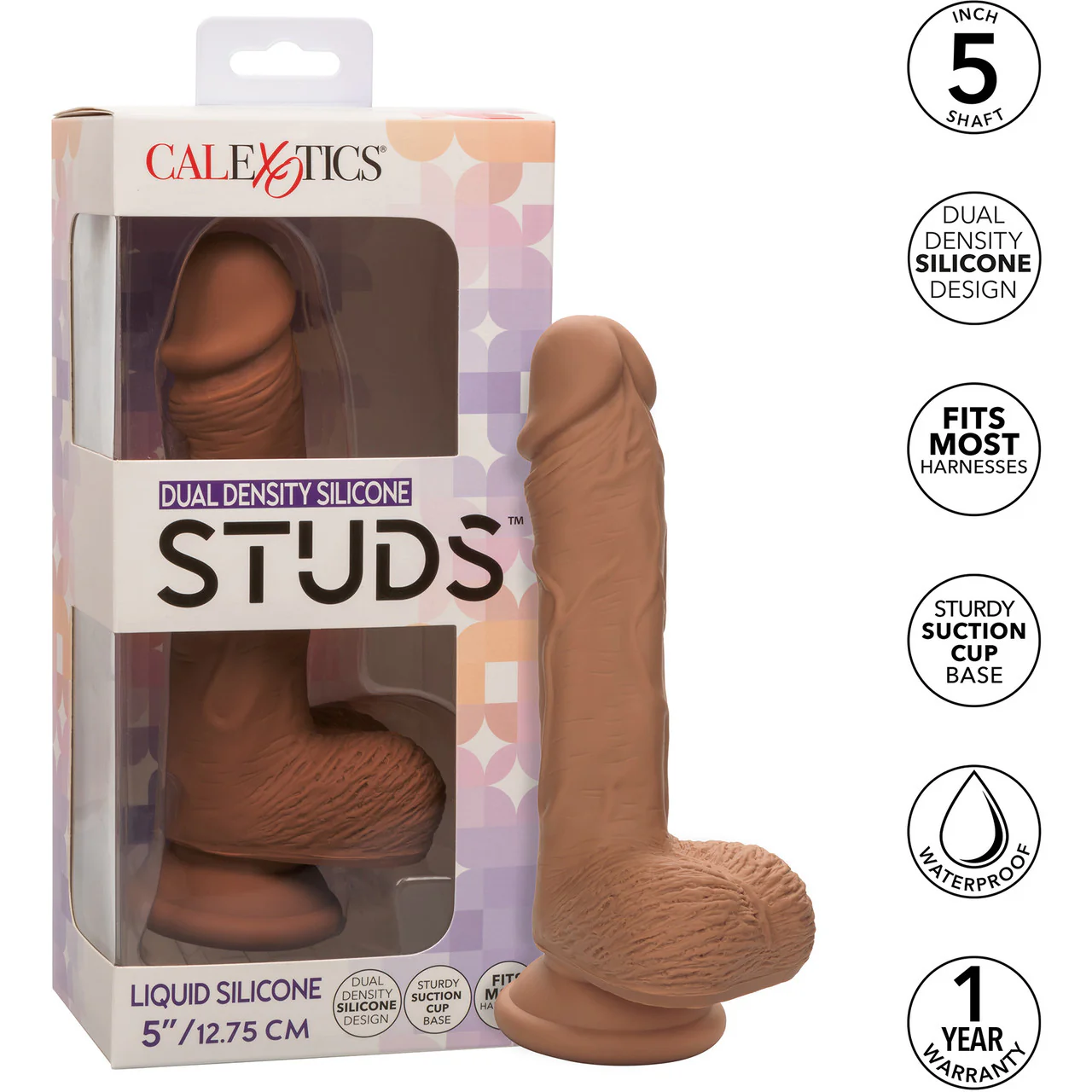 Silicone Studs Realistic 5" Suction Cup Dildo - Caramel - Image 10