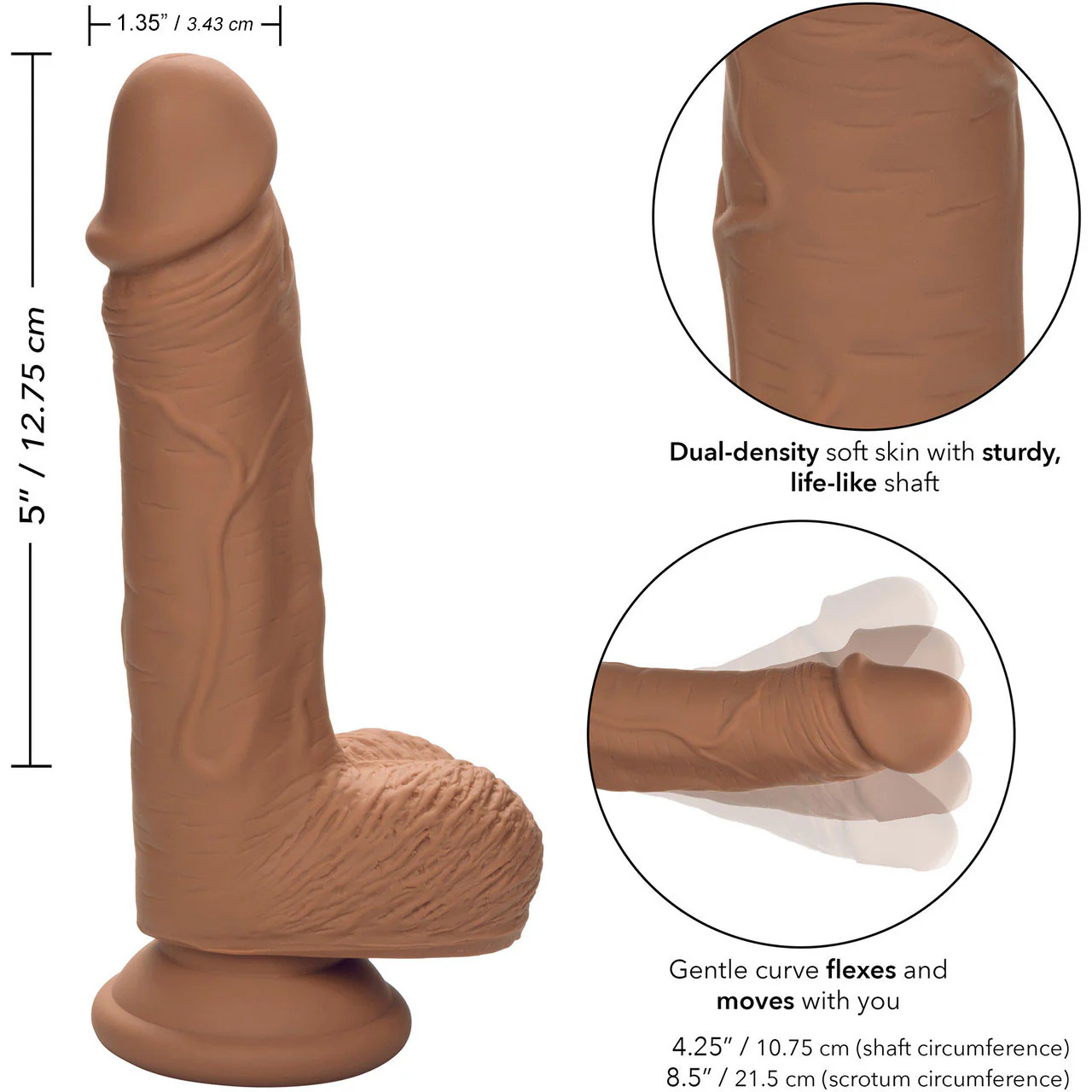 Silicone Studs Realistic 5" Suction Cup Dildo - Caramel - Image 9