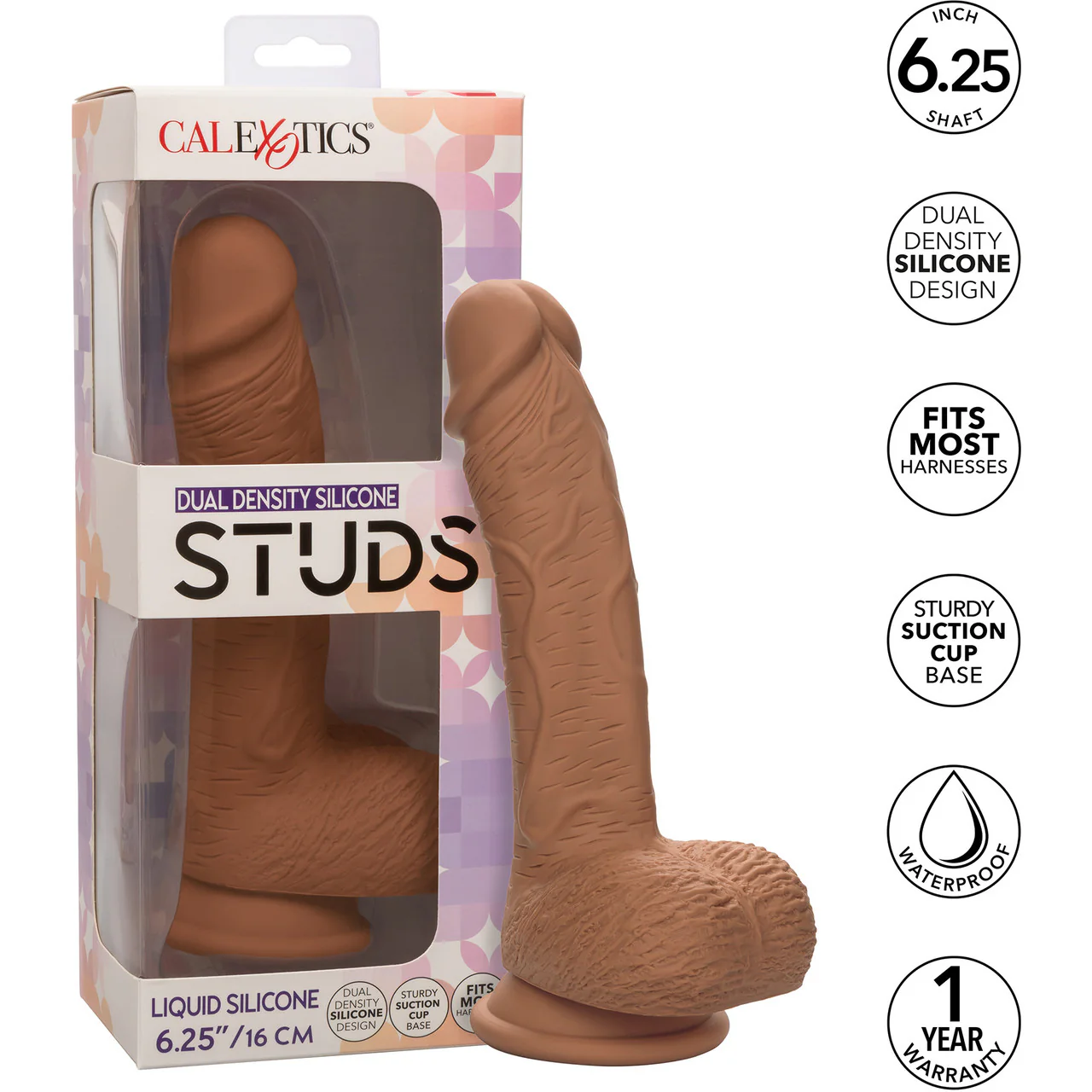 Silicone Studs Realistic 6.25" Suction Cup Dildo - Caramel - Image 10