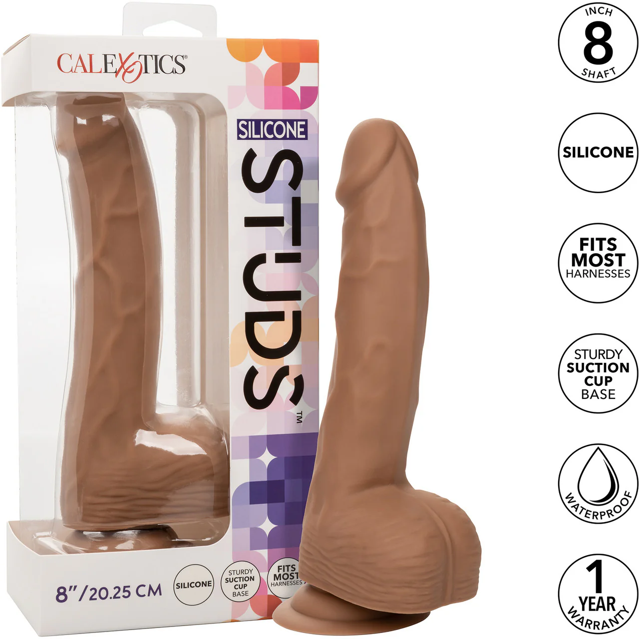 Silicone Studs Realistic 8" Suction Cup Dildo - Caramel - Image 10