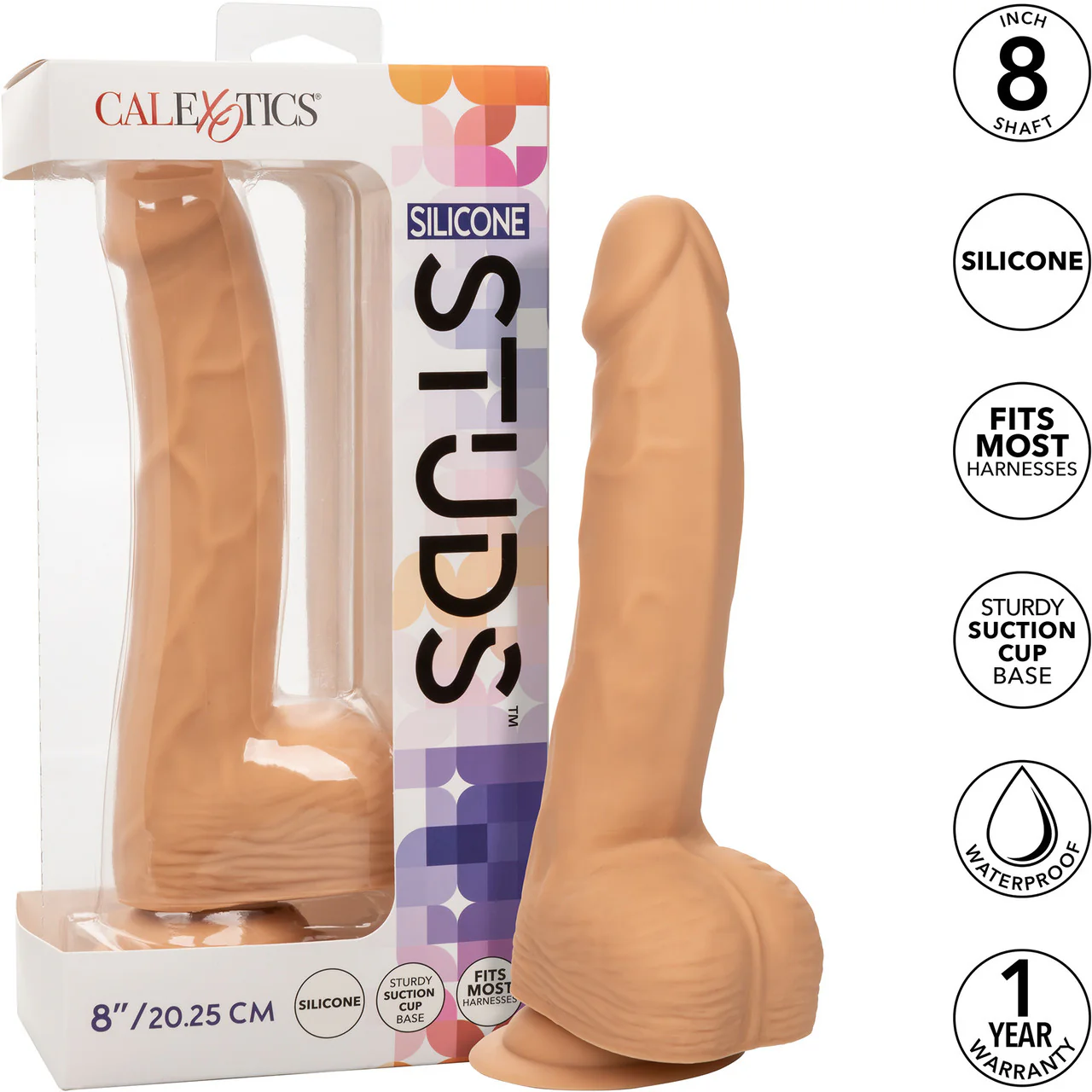 Silicone Studs Realistic 8" Suction Cup Dildo - Vanilla - Image 10