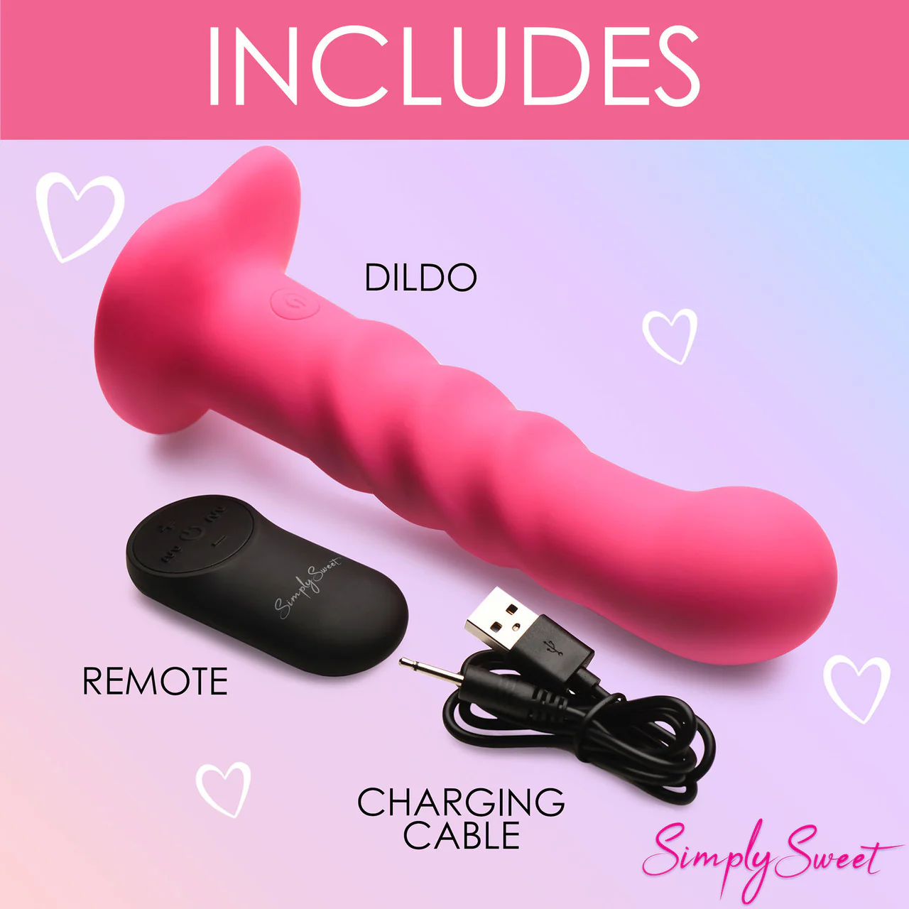 Simply Sweet 21X Vibrating Ribbed Rechargeable Silicone G-Spot Vibrator With Remote - Pink - Image 11