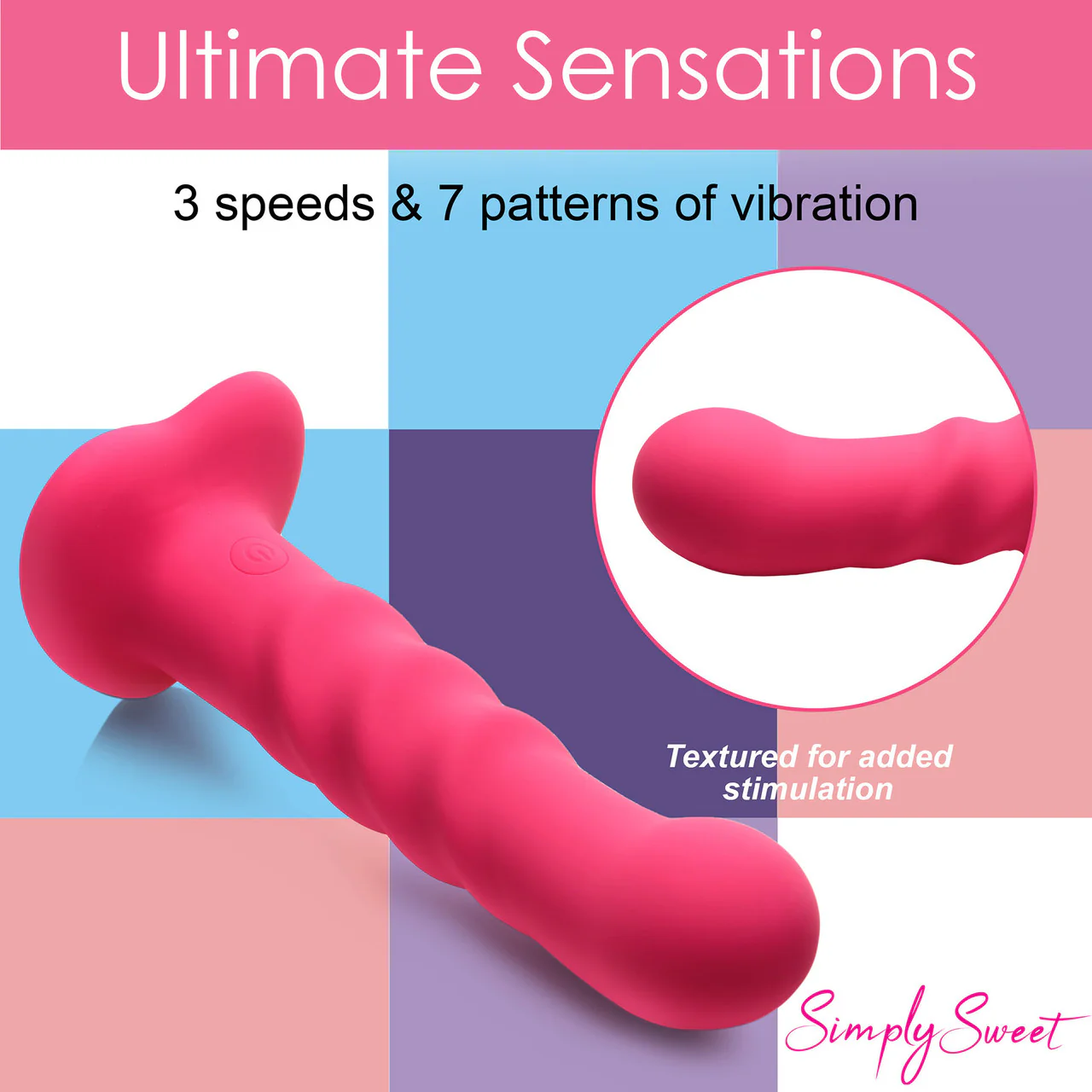 Simply Sweet 21X Vibrating Ribbed Rechargeable Silicone G-Spot Vibrator With Remote - Pink - Image 9