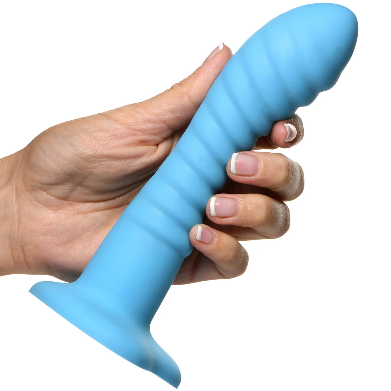 Simply Sweet Ribbed 7" Silicone G-Spot Suction Cup Dildo - Blue - Image 3