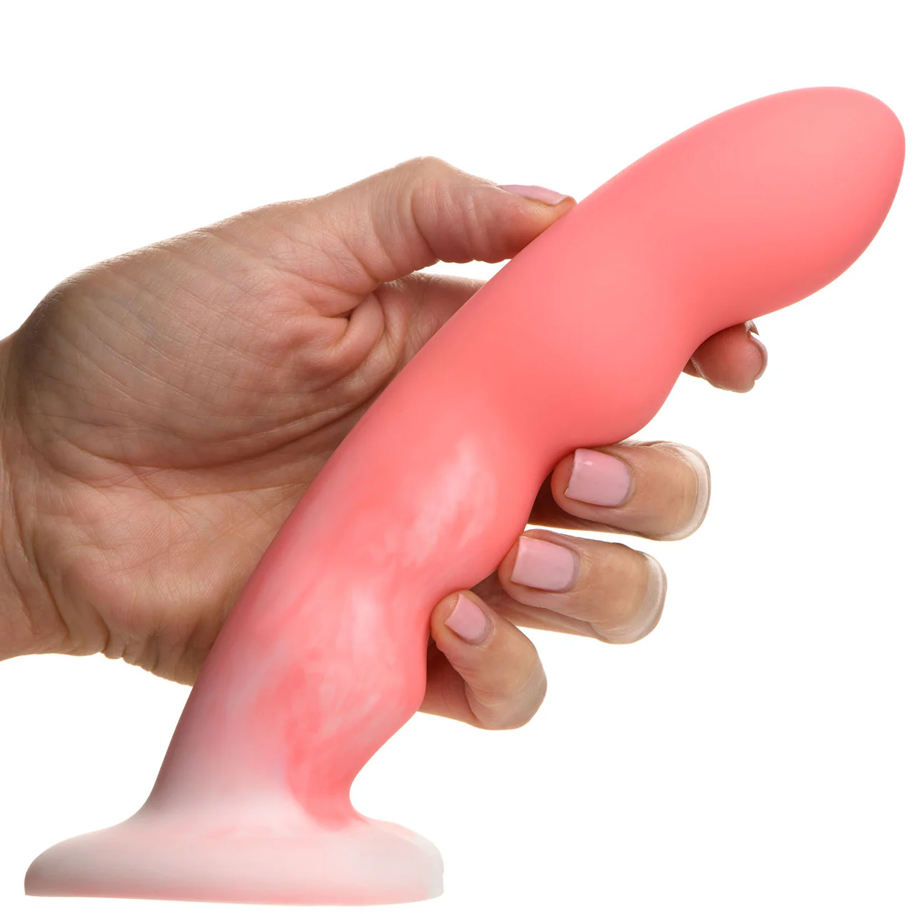 Simply Sweet Wavy 8" Silicone G-Spot Suction Cup Dildo - Pink & White - Image 3