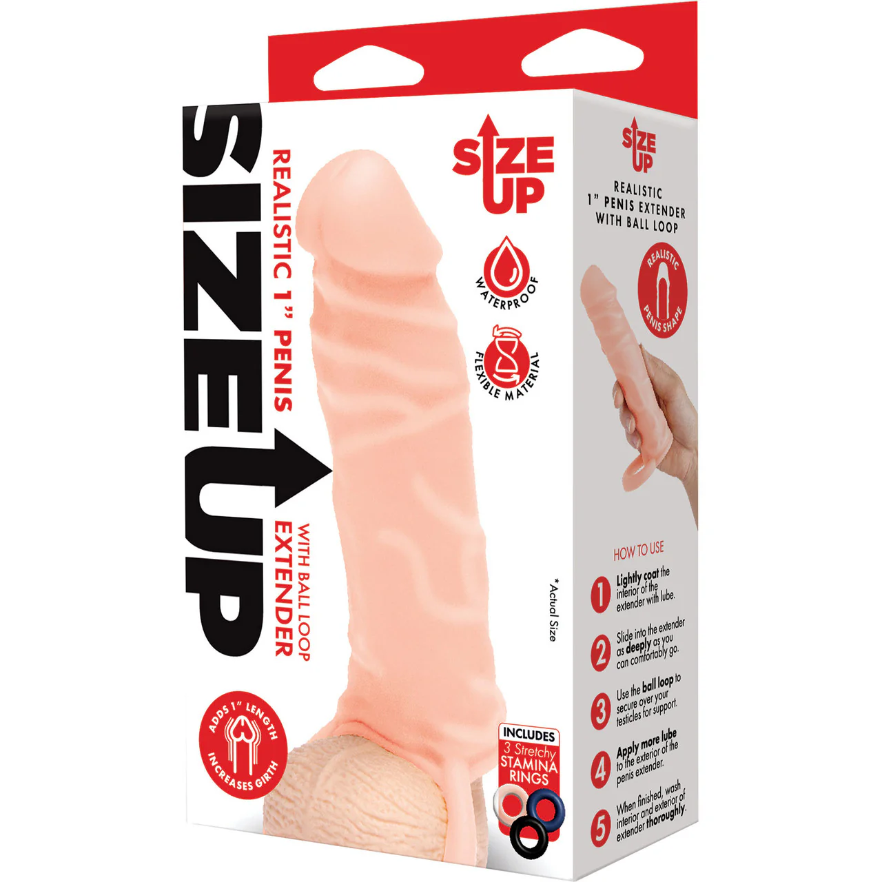 Size Up Silicone 1 Inch Realistic Penis Extender With Ball Loop - Vanilla - Image 2