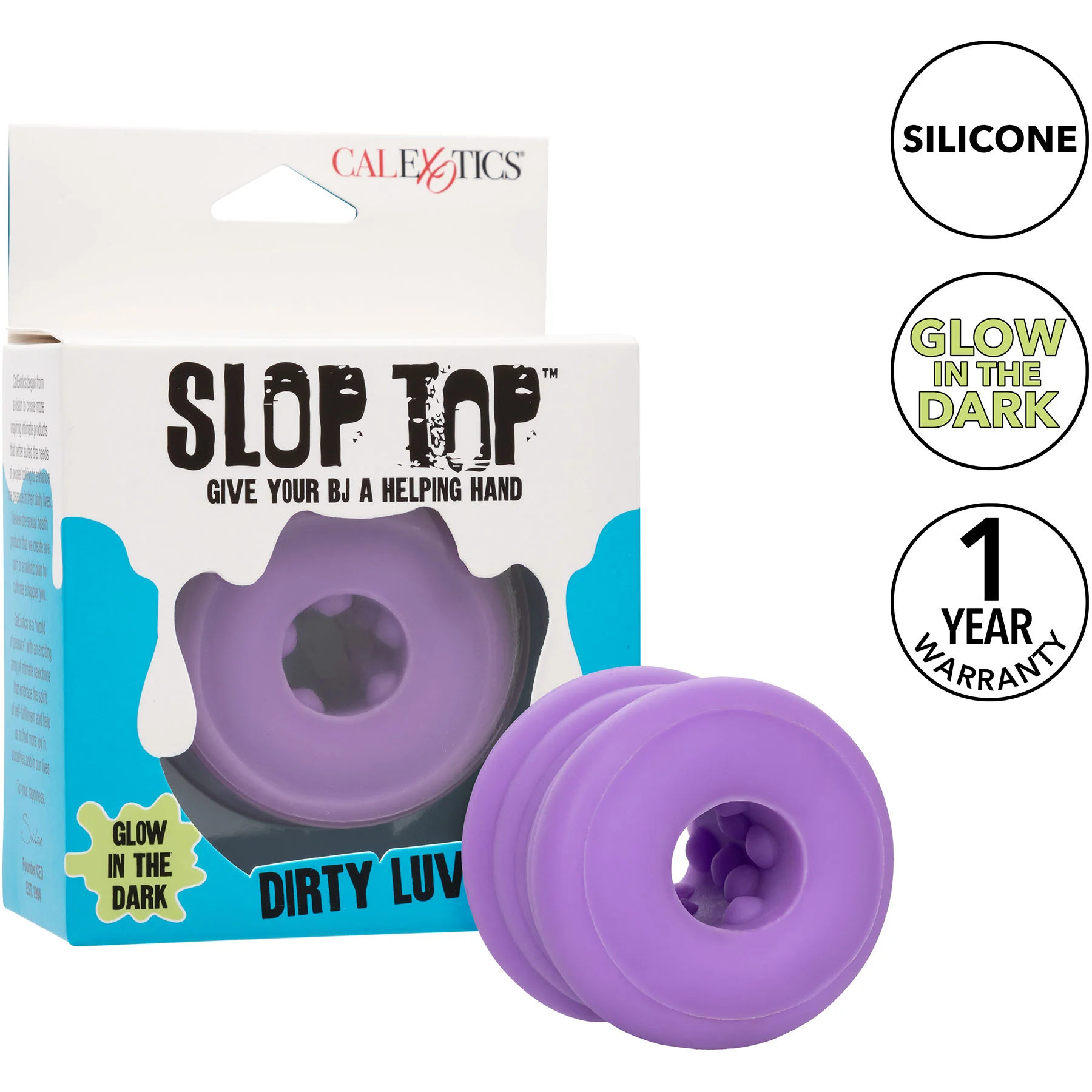 Slop Top Dirty Luv Silicone BJ Enhancer By CalExotics - Purple Glow In The Dark - Image 8