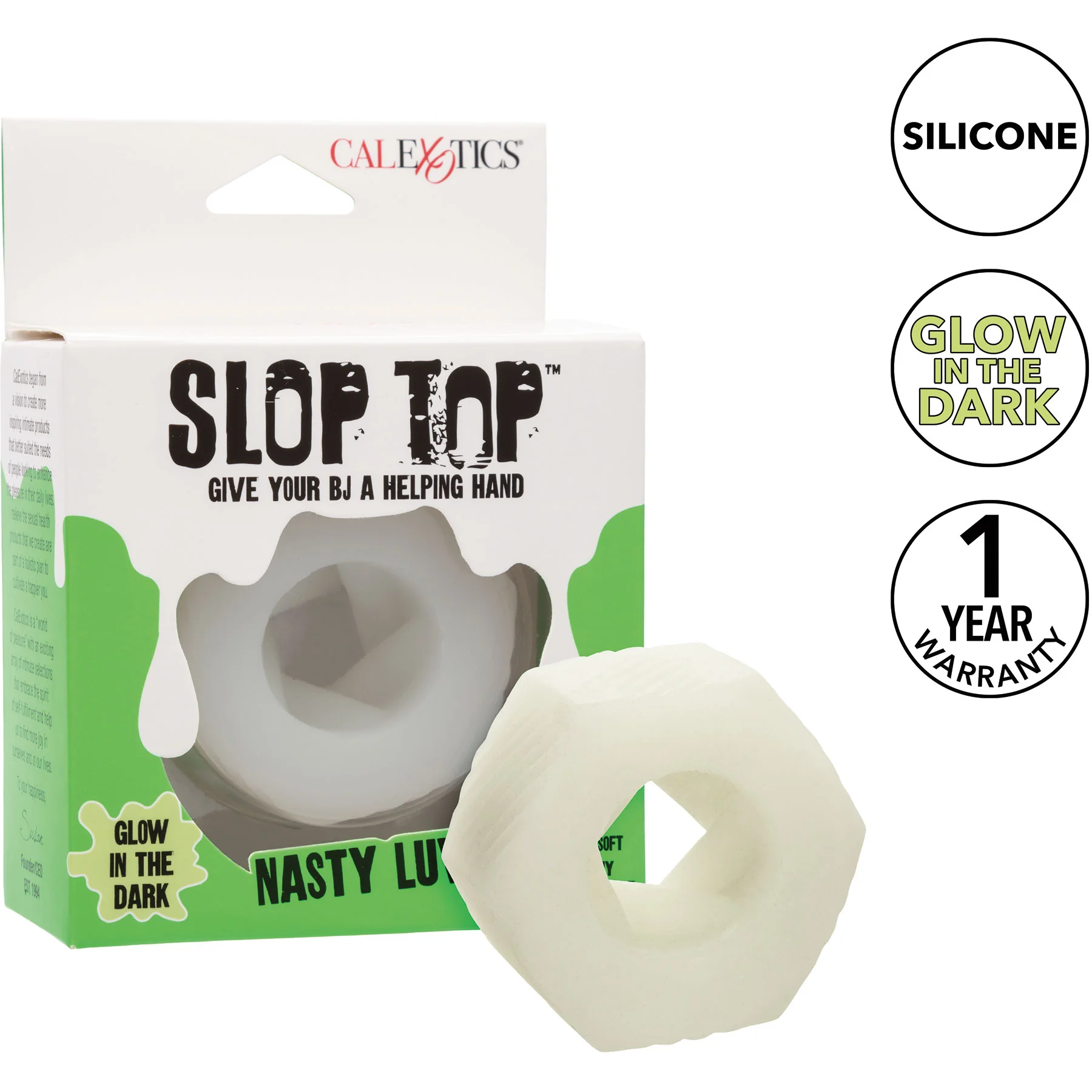 Slop Top Nasty Luv Silicone BJ Enhancer By CalExotics - Glow In The Dark - Image 8
