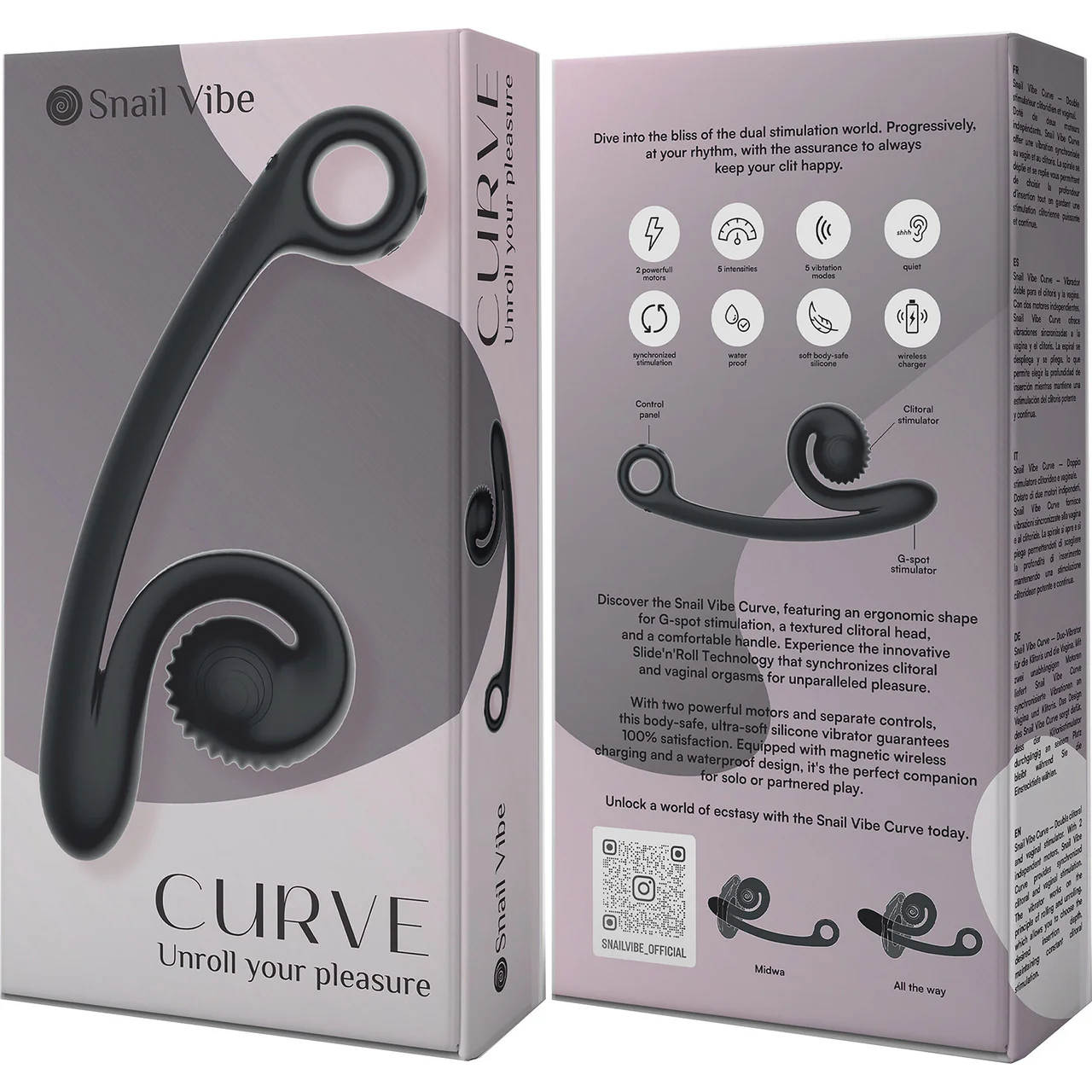 SVibe Snail Curve Silicone Rechargeable Waterproof Dual Stimulation Vibrator - Black - Image 4