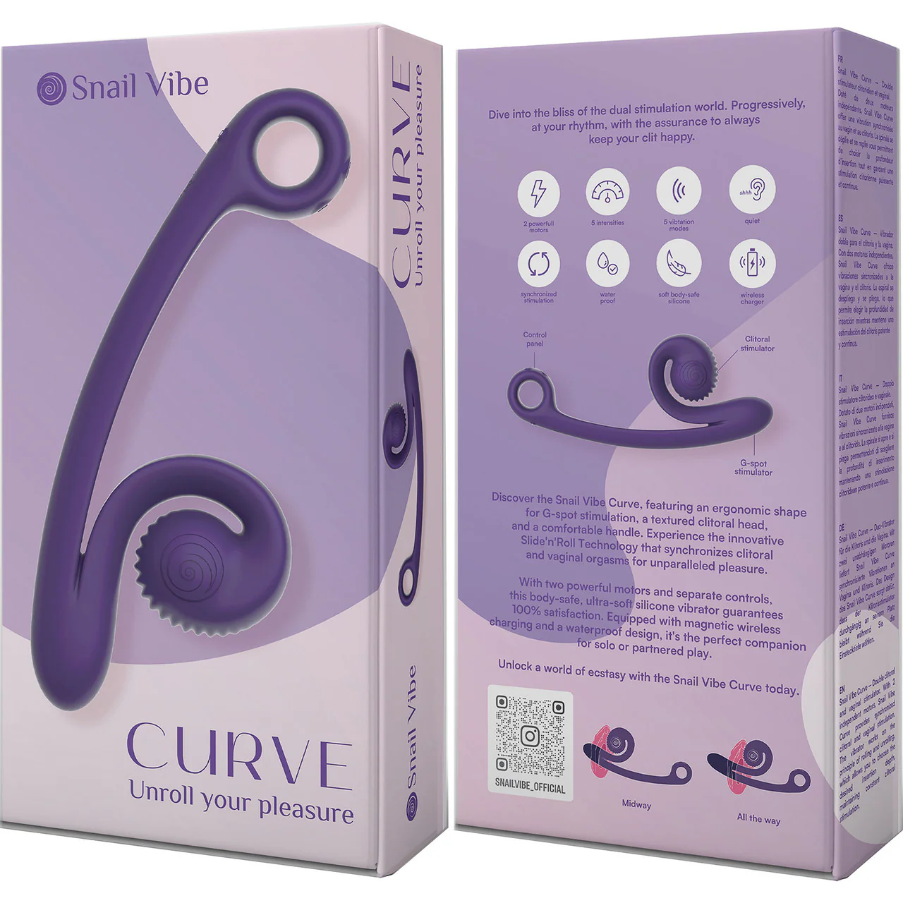 SVibe Snail Curve Silicone Rechargeable Waterproof Dual Stimulation Vibrator - Purple - Image 4