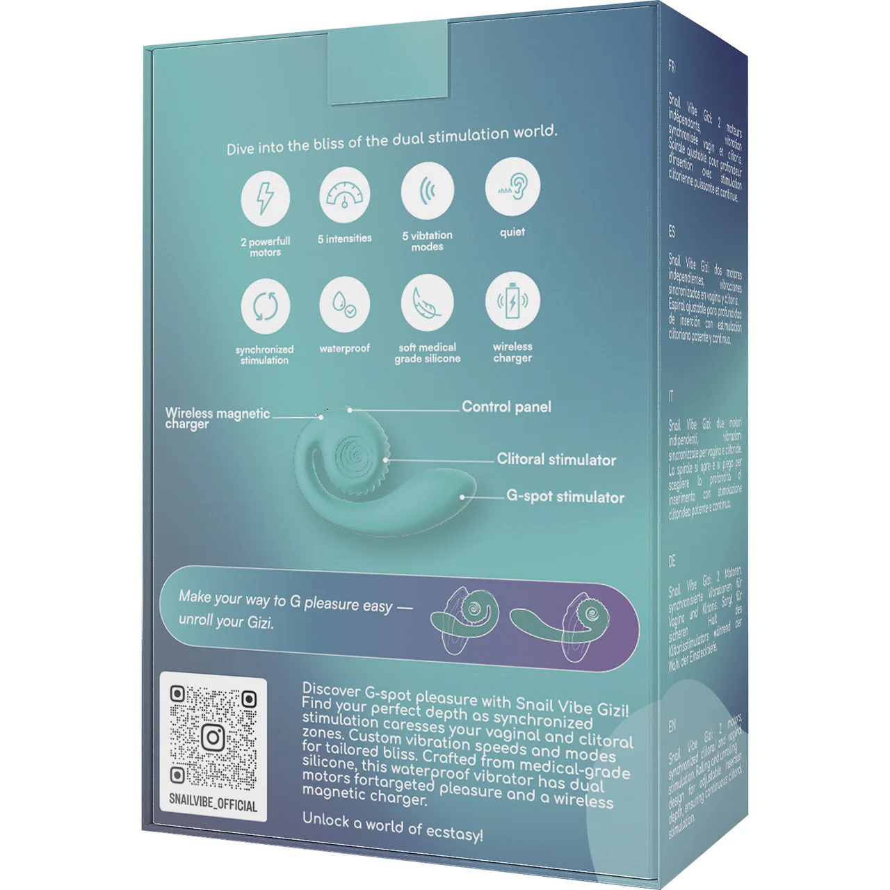 SVibe Snail Gizi Silicone Rechargeable Waterproof Dual Stimulation Vibrator - Tiffany - Image 8