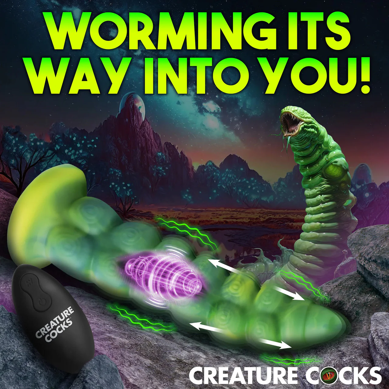 Squirmer Rechargeable Thrusting & Vibrating Silicone Suction Cup Dildo With Remote By Creature Cocks - Image 11