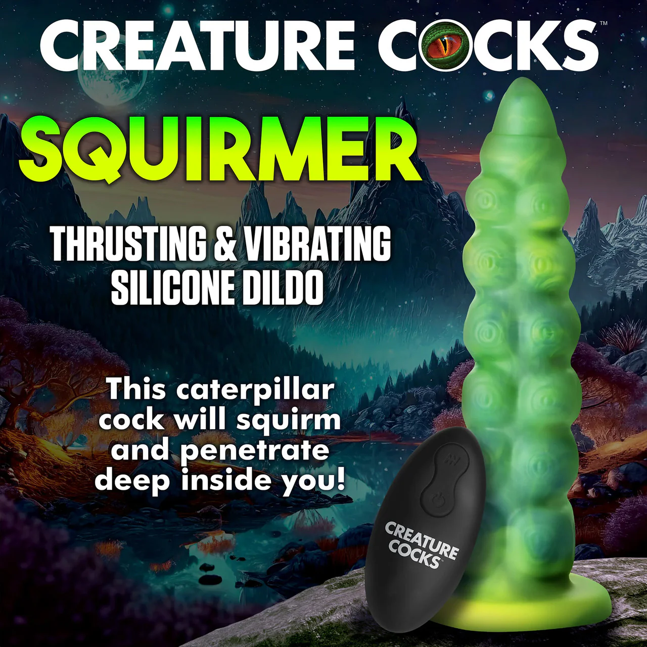 Squirmer Rechargeable Thrusting & Vibrating Silicone Suction Cup Dildo With Remote By Creature Cocks - Image 17
