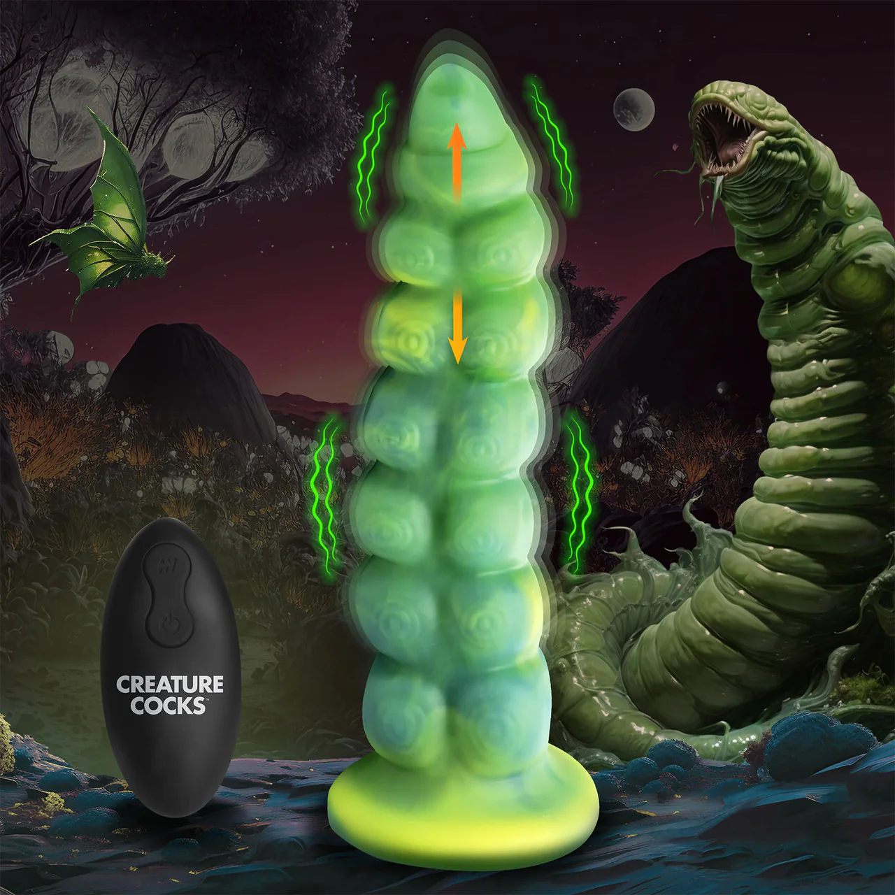 Squirmer Rechargeable Thrusting & Vibrating Silicone Suction Cup Dildo With Remote By Creature Cocks - Image 18