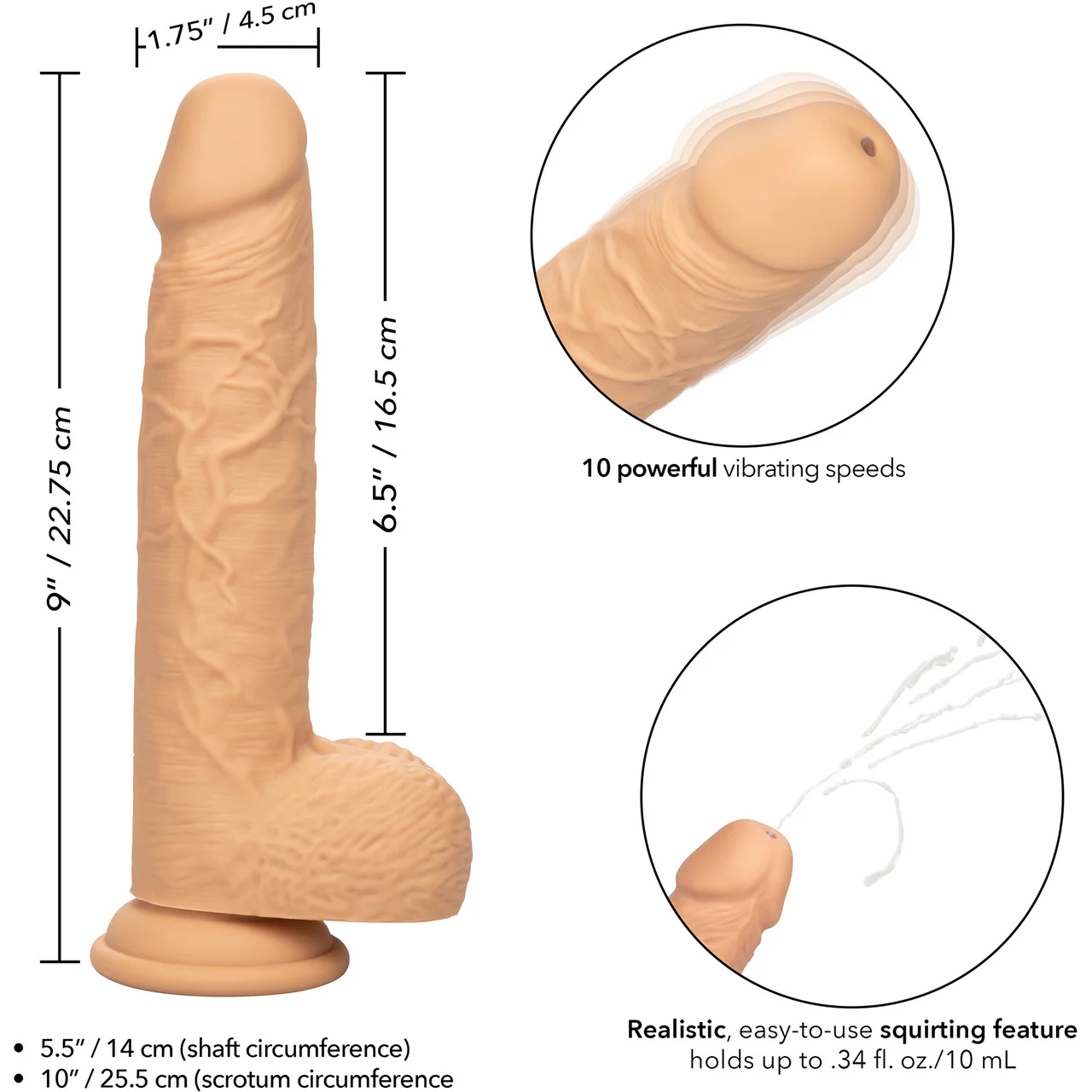 Squirting Fuck Stick 9" Vibrating Realistic Silicone Suction Cup Dildo By CalExotics - Vanilla - Image 16