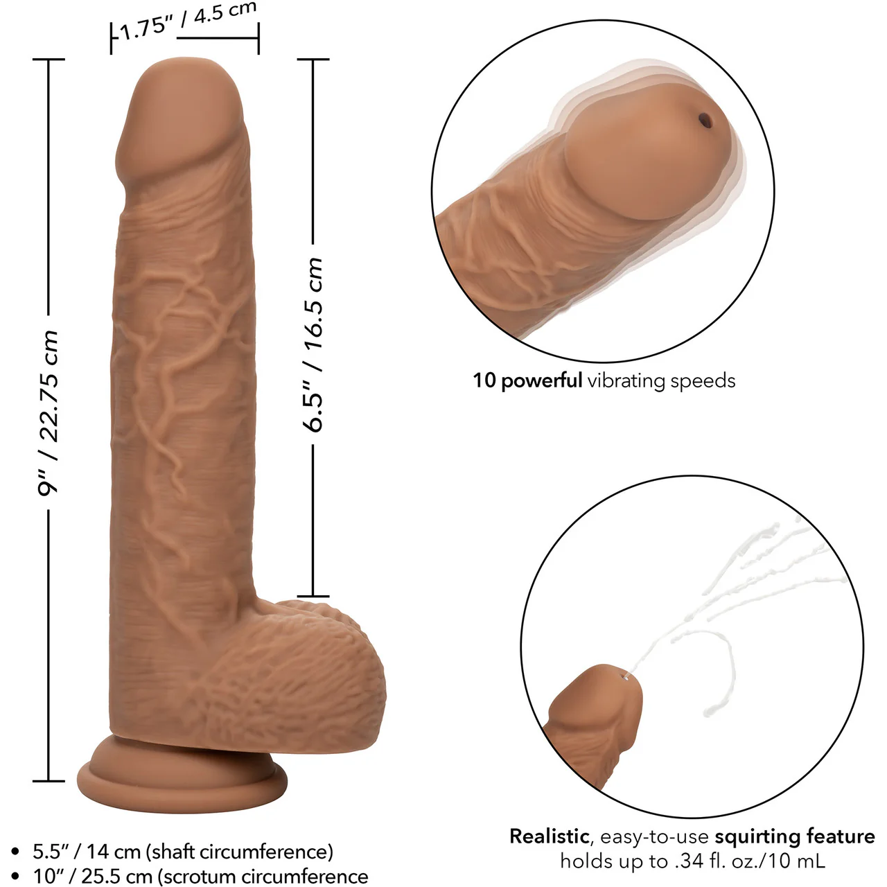 Squirting Fuck Stick 9" Vibrating Realistic Silicone Suction Cup Dildo By CalExotics - Caramel - Image 16