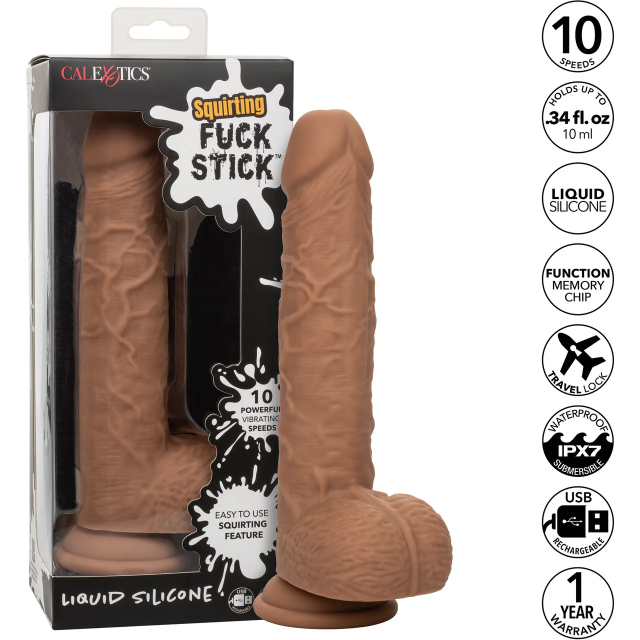 Squirting Fuck Stick 9" Vibrating Realistic Silicone Suction Cup Dildo By CalExotics - Caramel - Image 17