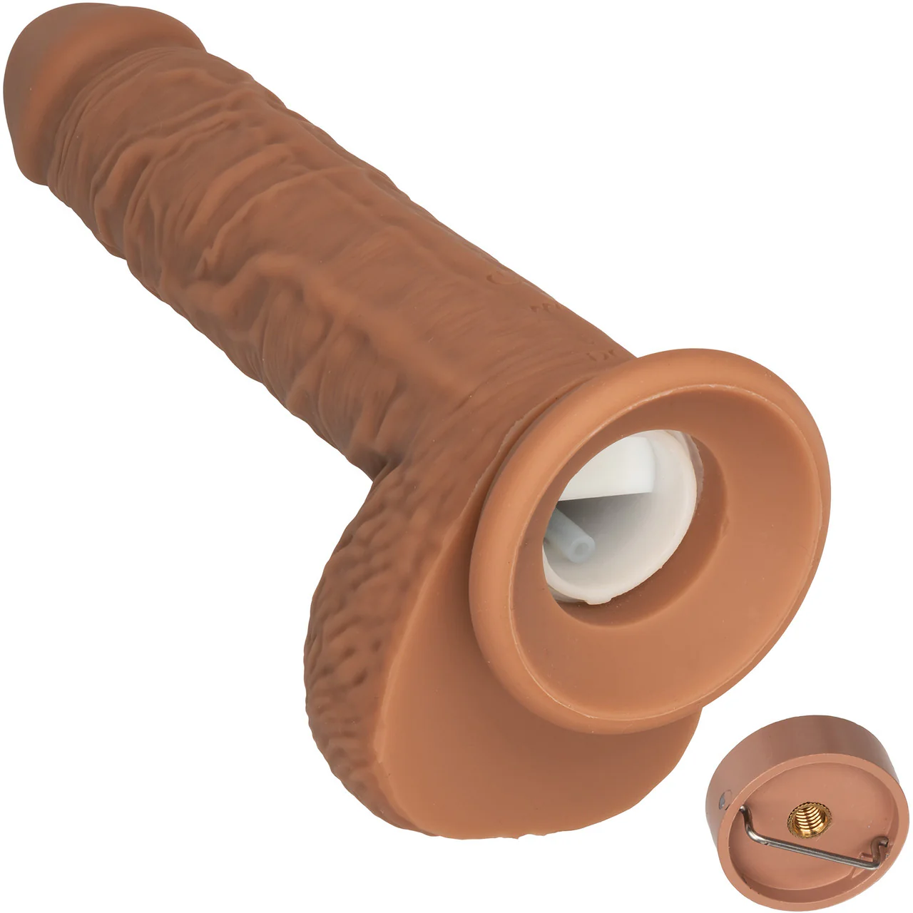 Squirting Fuck Stick 9" Vibrating Realistic Silicone Suction Cup Dildo By CalExotics - Caramel - Image 6