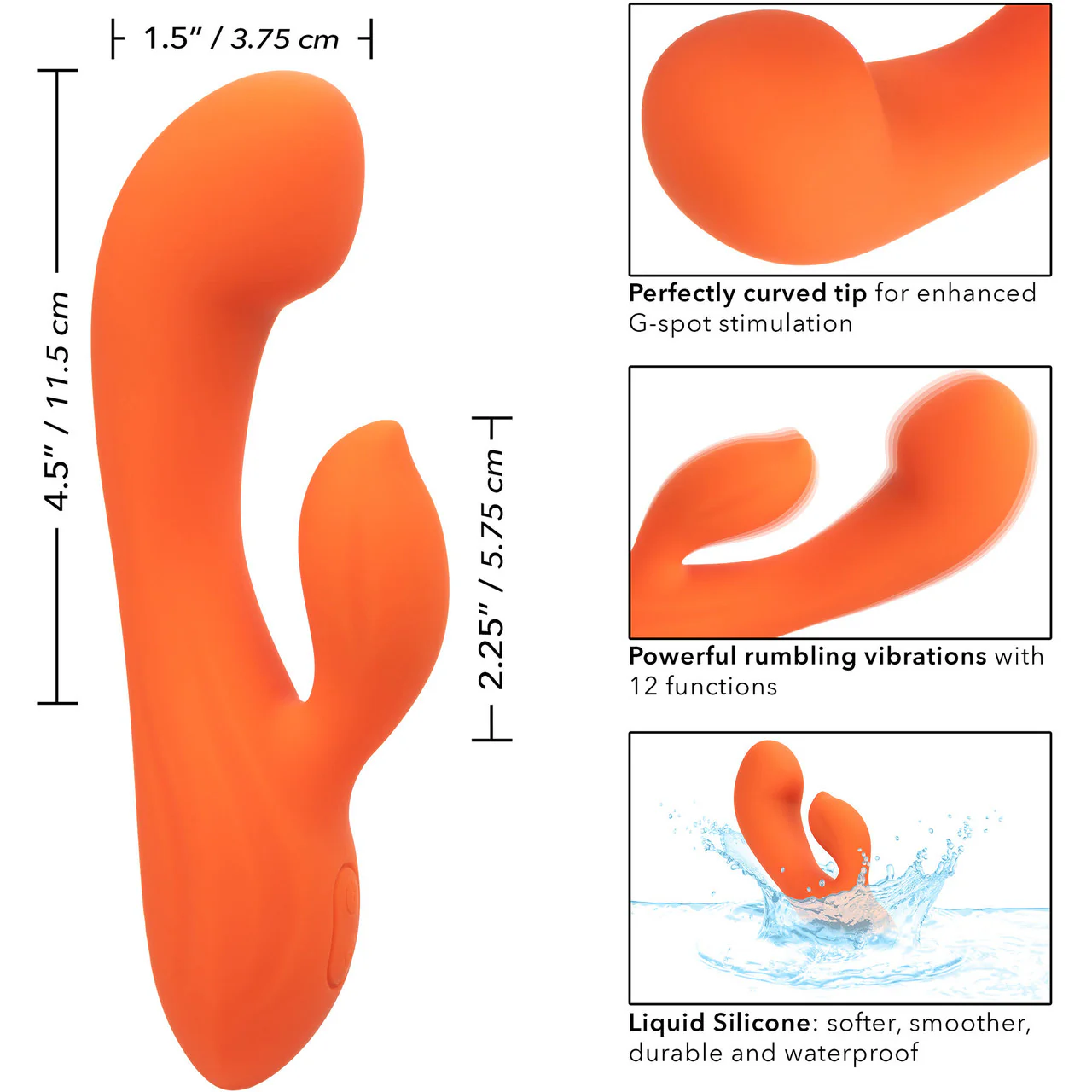 Stella Liquid Silicone Dual "G" Rechargeable Dual Stimulation Vibrator By CalExotics - Orange - Image 8