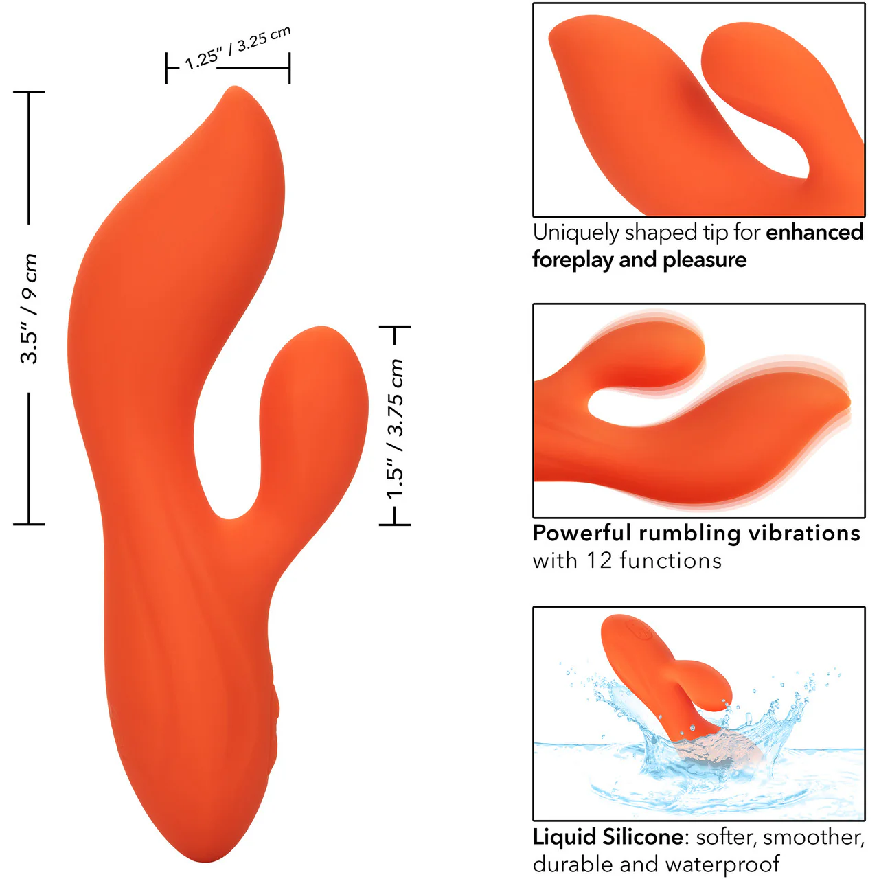 Stella Liquid Silicone Dual Teaser Rechargeable Waterproof Rabbit Style Vibrator By CalExotics - Orange - Image 9