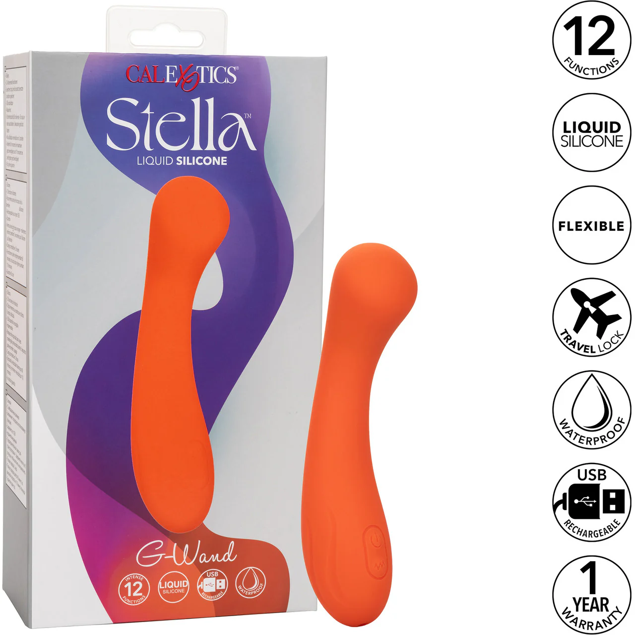 Stella Liquid Silicone G-Wand Waterproof Rechargeable G-Spot Vibrator By CalExotics - Orange - Image 10