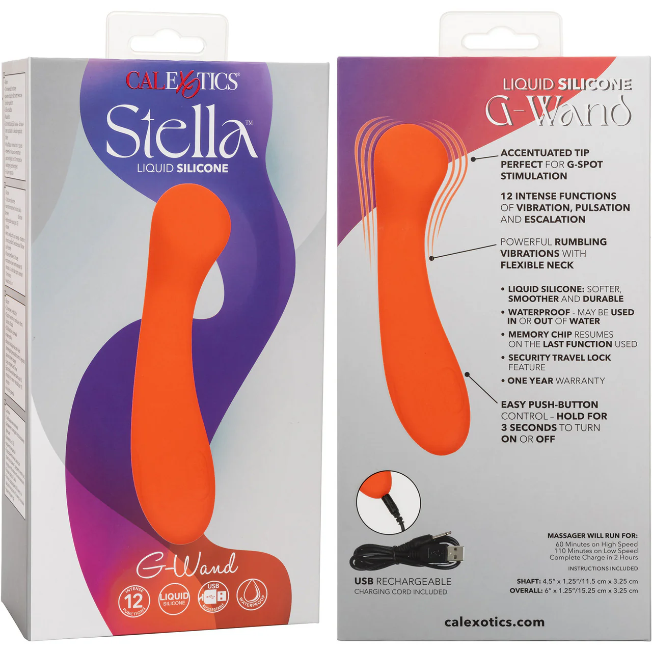 Stella Liquid Silicone G-Wand Waterproof Rechargeable G-Spot Vibrator By CalExotics - Orange - Image 11
