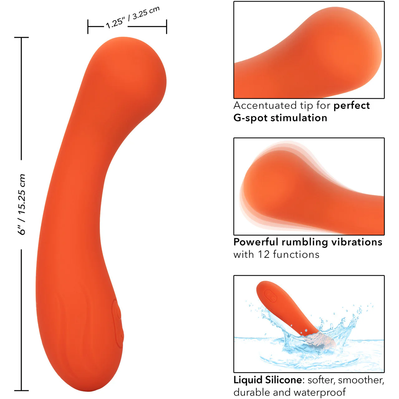 Stella Liquid Silicone G-Wand Waterproof Rechargeable G-Spot Vibrator By CalExotics - Orange - Image 8
