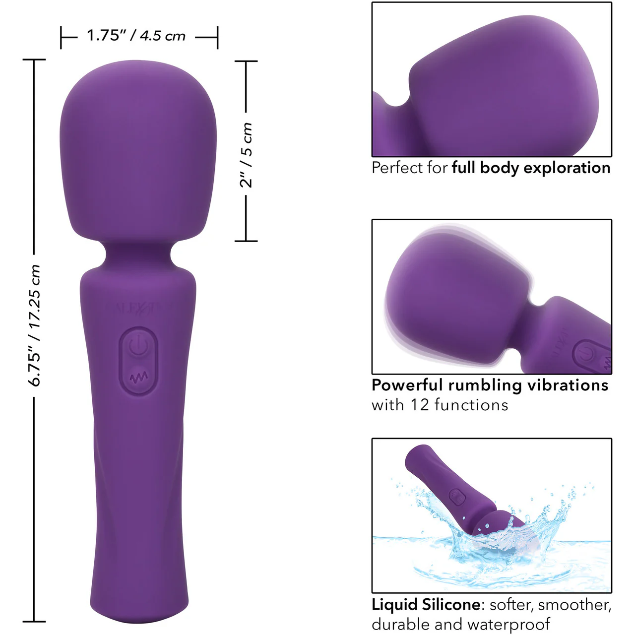 Stella Liquid Silicone Massager Rechargeable Wand Style Vibrator By CalExotics - Purple - Image 8