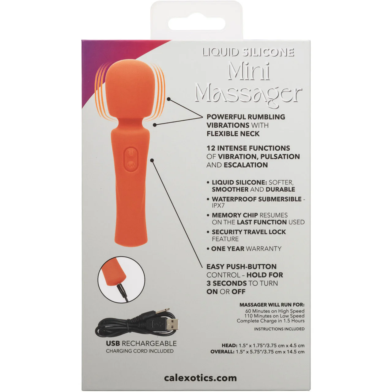 Stella Liquid Silicone Mini Massager Rechargeable Waterproof Wand Style Vibrator By CalExotics - Orange - Image 11